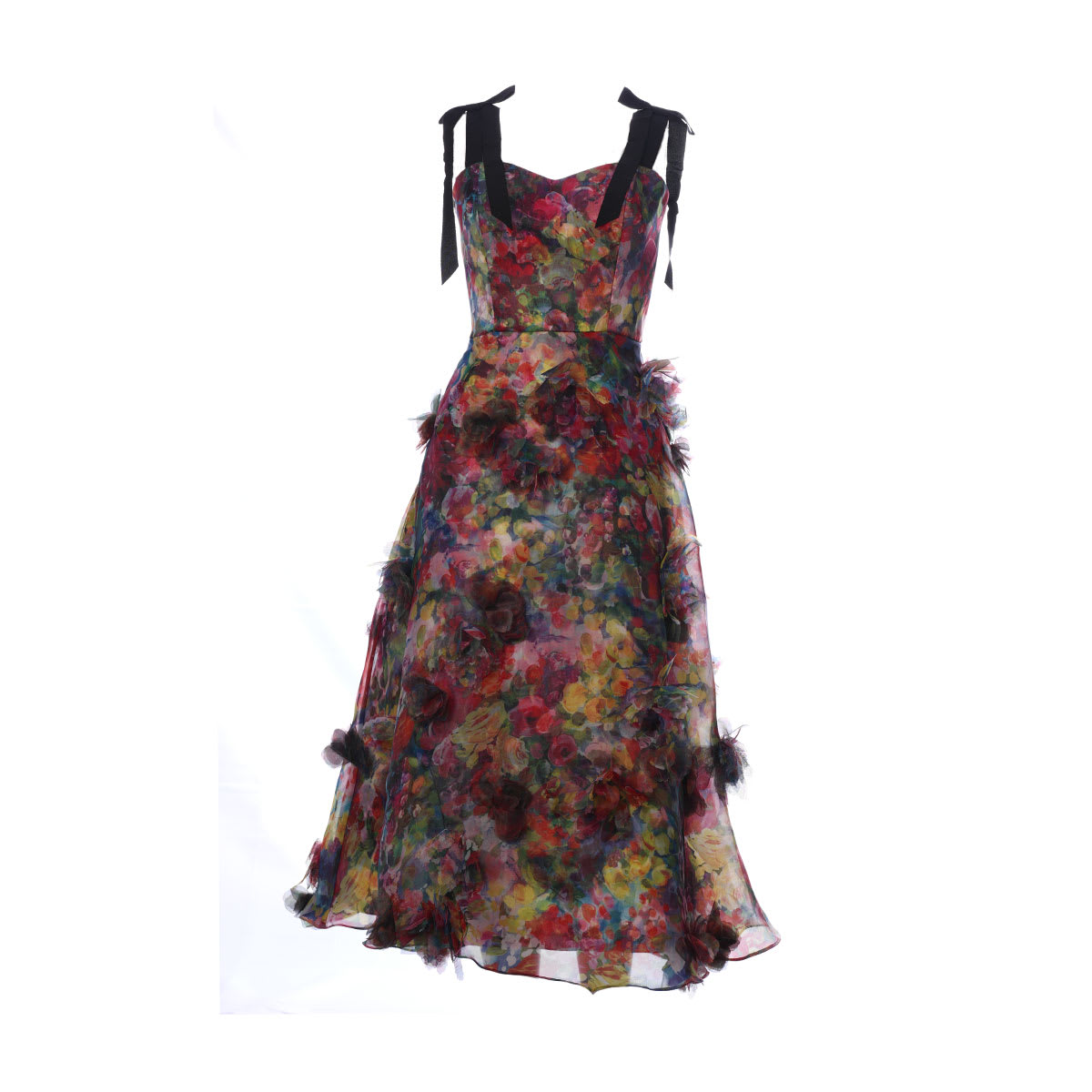 Marchesa Ruffle Detail Printed Dress