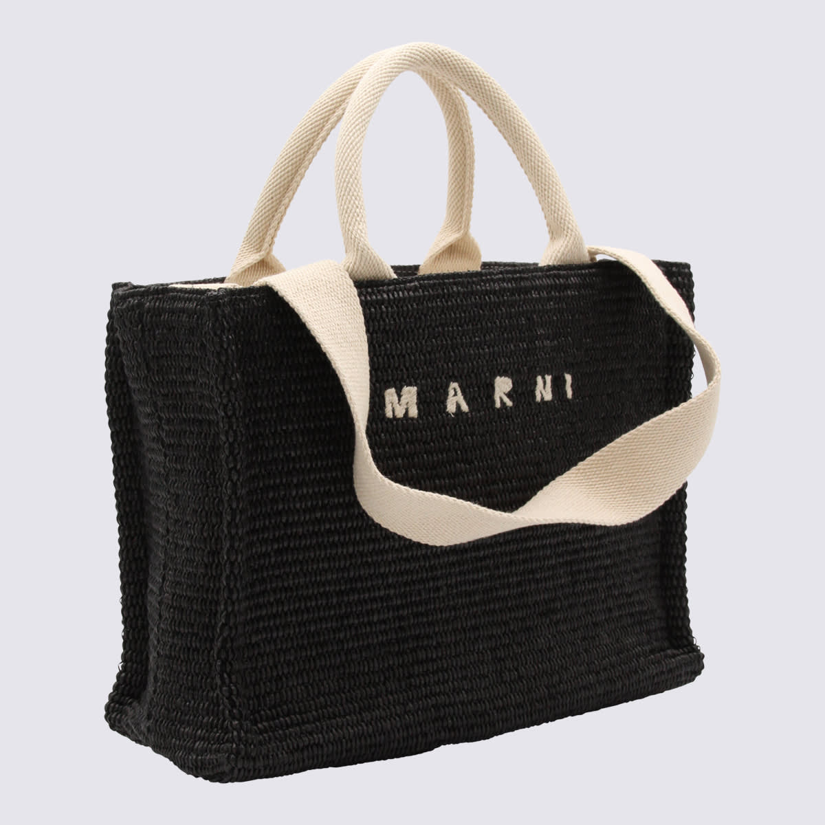Shop Marni Black Cotton Calf Leather Blend Small Tropicalia Tote Bag
