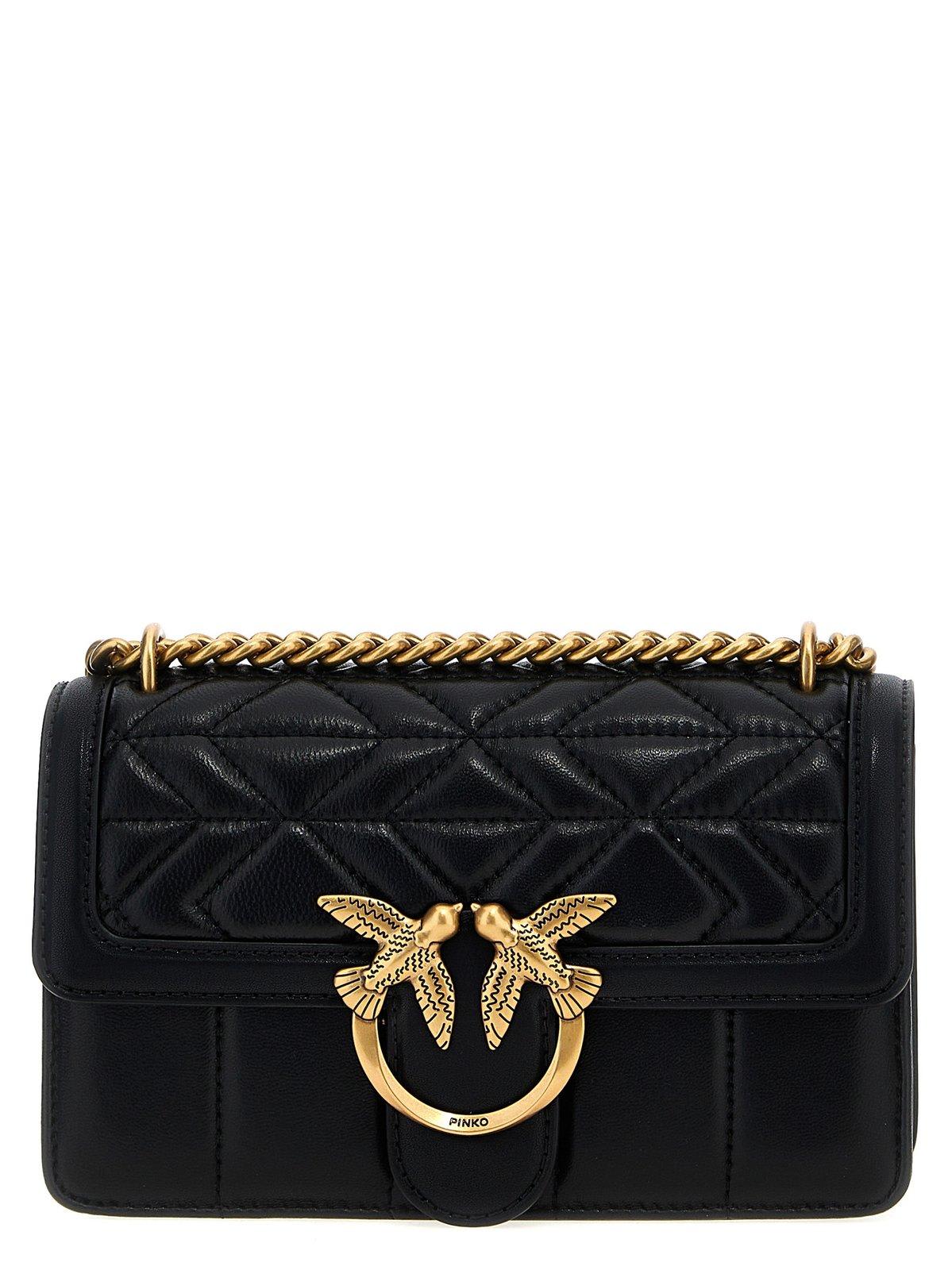 Shop Pinko Love One Mini Crossbody Bag In Q Nero Antique Gold