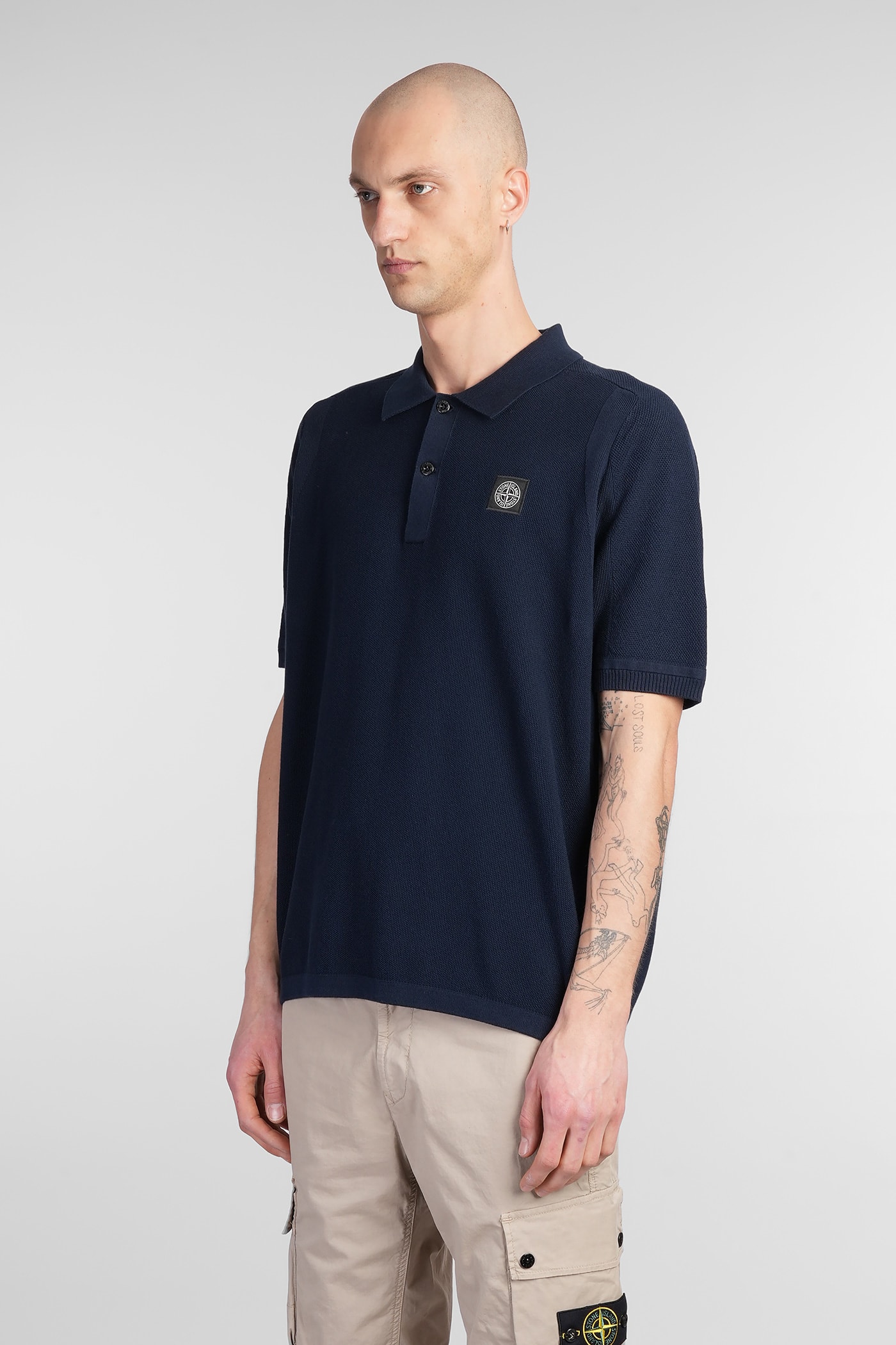 Stone Island Logo Polo Shirt In Blue