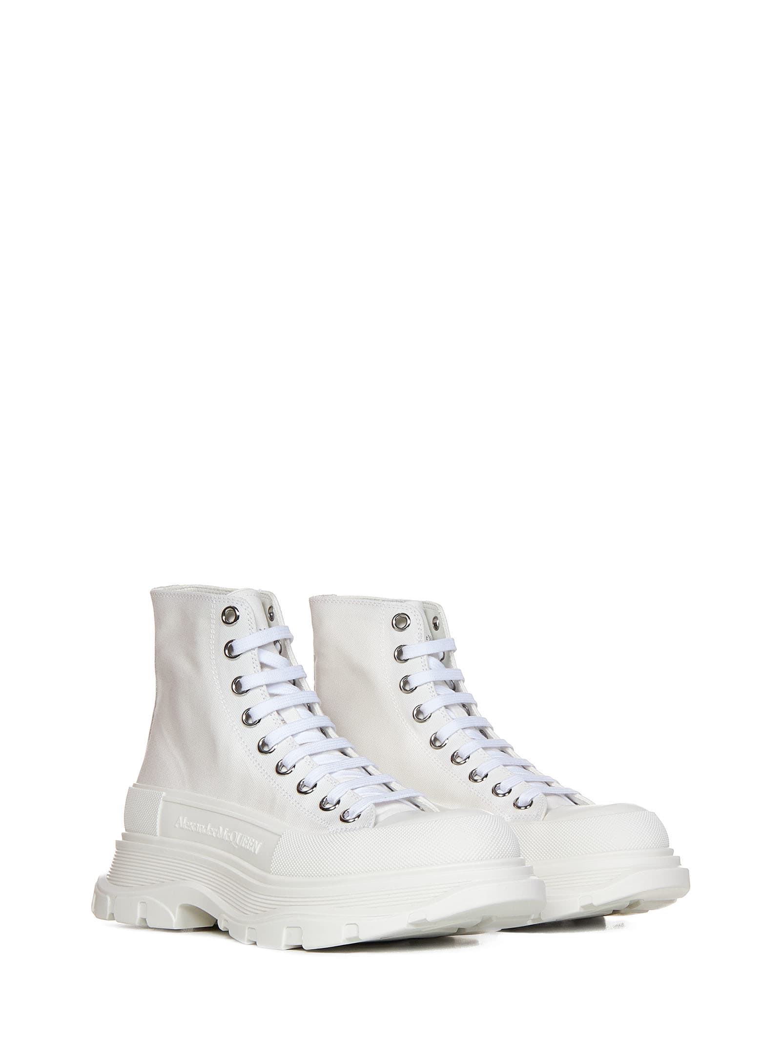 Alexander Mcqueen Tread Slick Canvas And Rubber Exaggerated-sole Ankle Boots In White