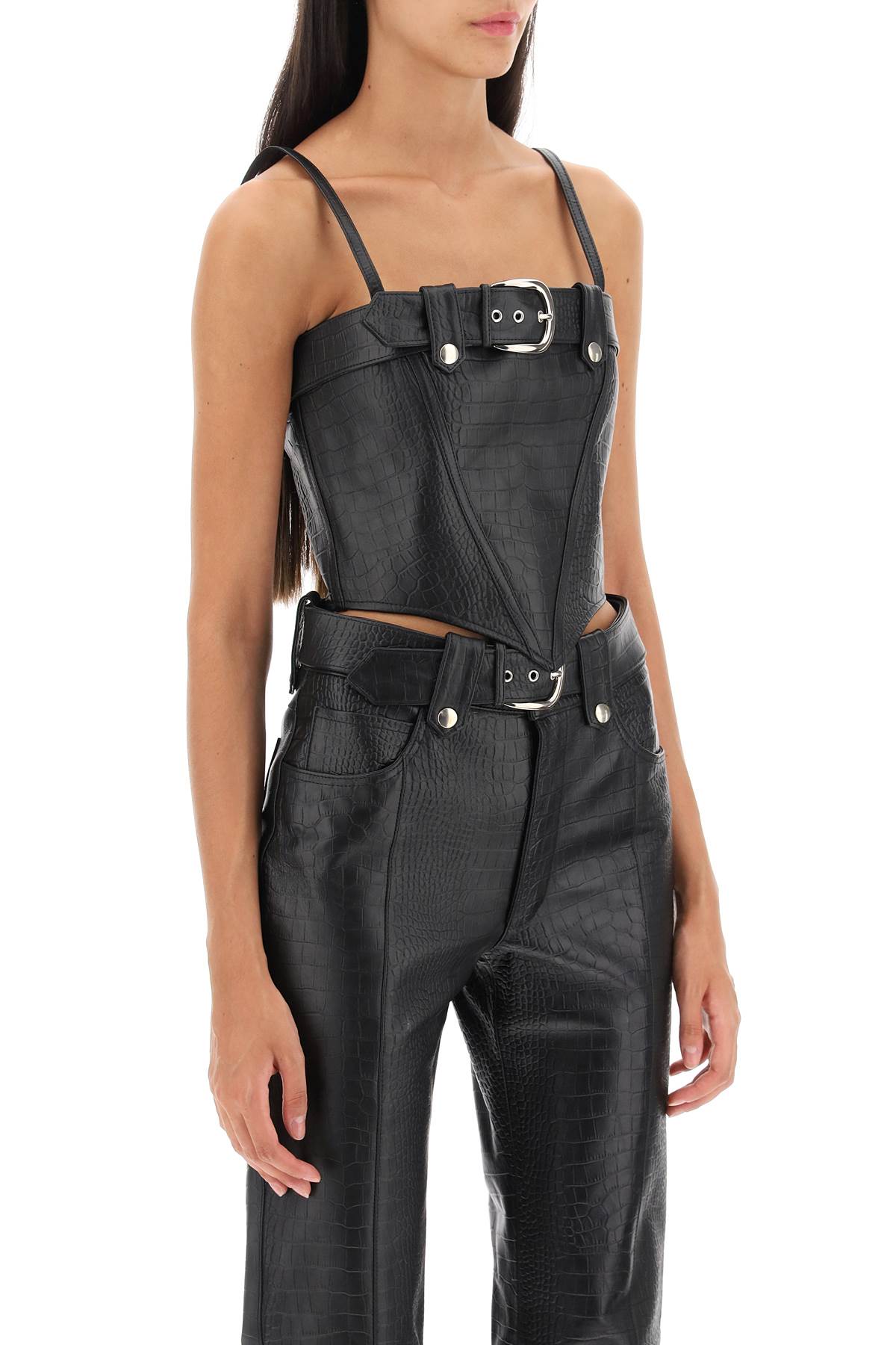 Shop Alessandra Rich Croco-print Leather Bustier Top In Black (black)