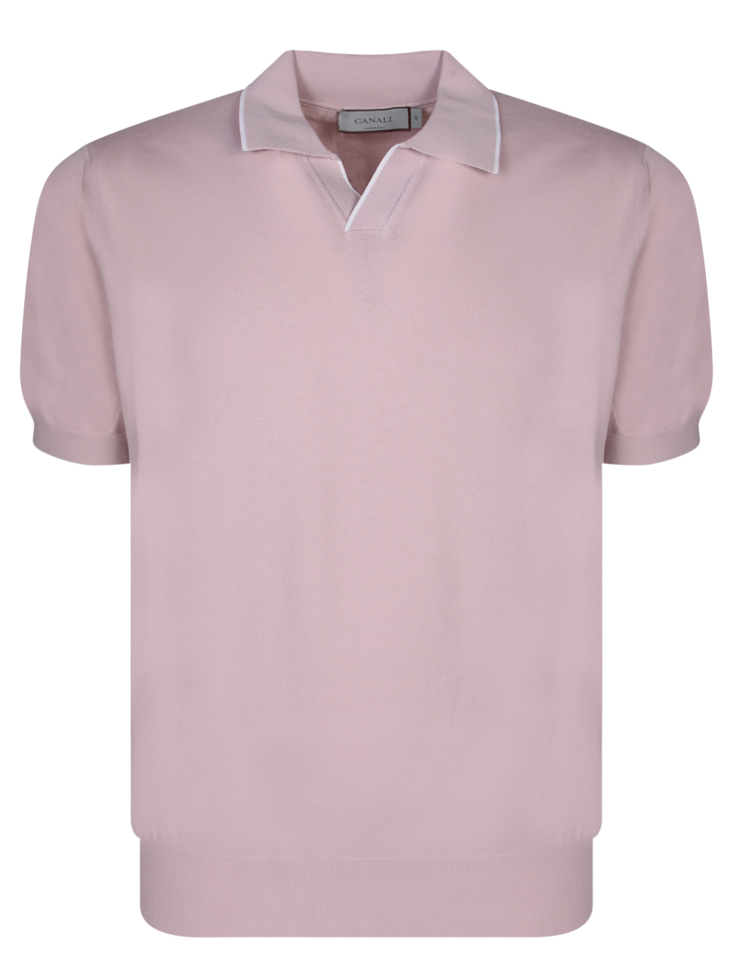 Shop Canali Open Edges White/pink Polo Shirt In Orange