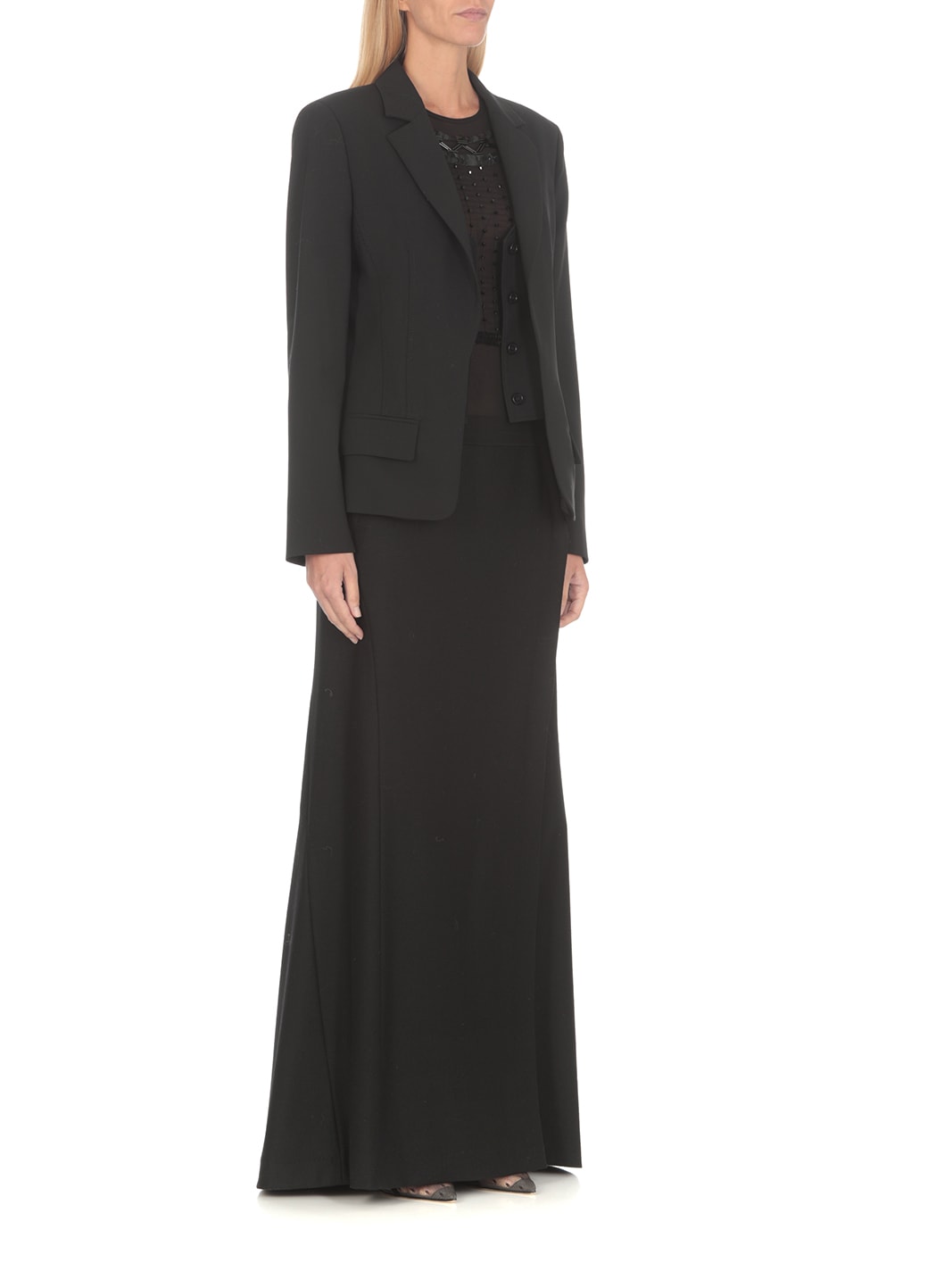 Alberta Ferretti Embellished Long-sleeve Mesh Bodysuit In Black