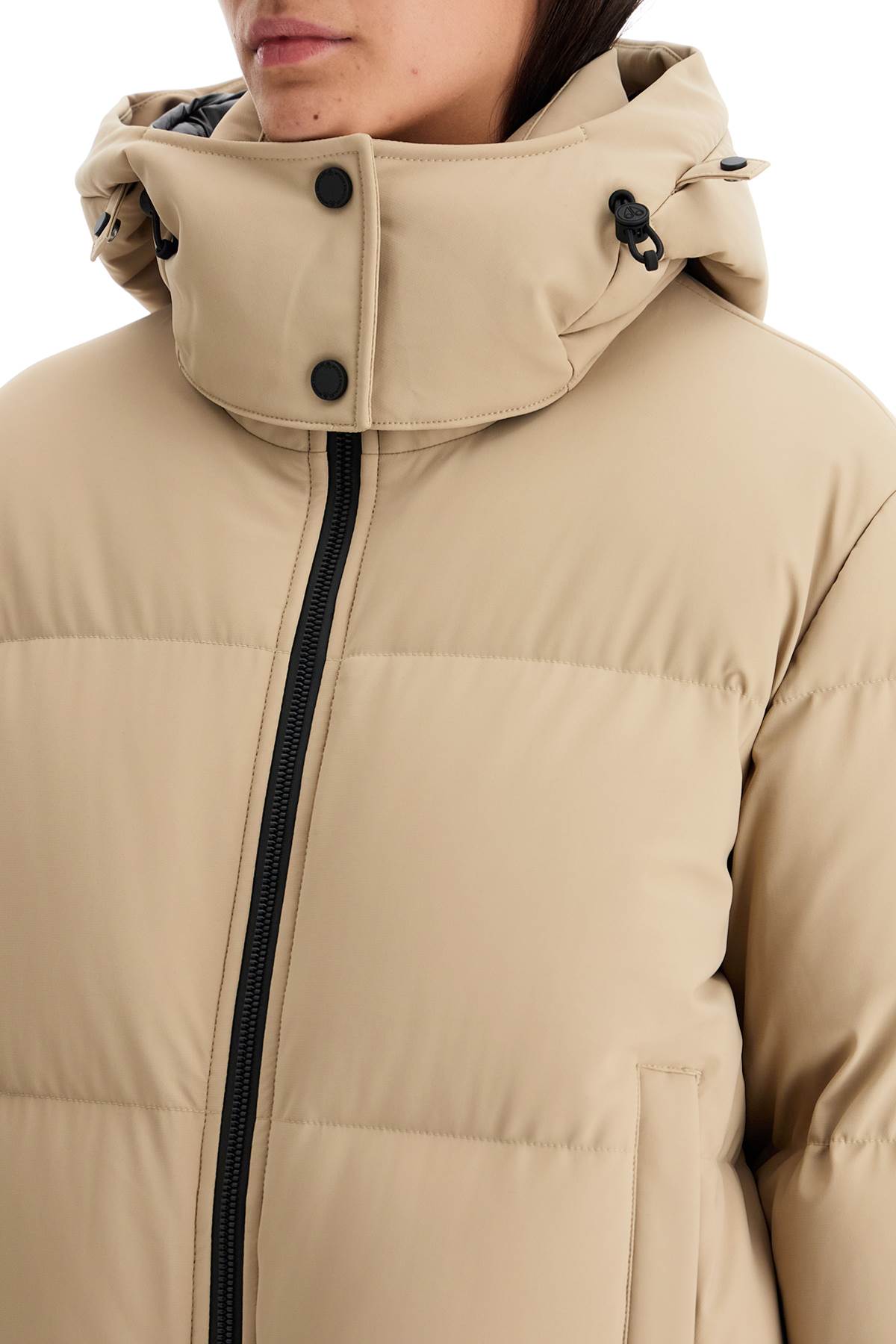 Shop Moose Knuckles Misti Short Down Jacket In Sand W/brown Sh