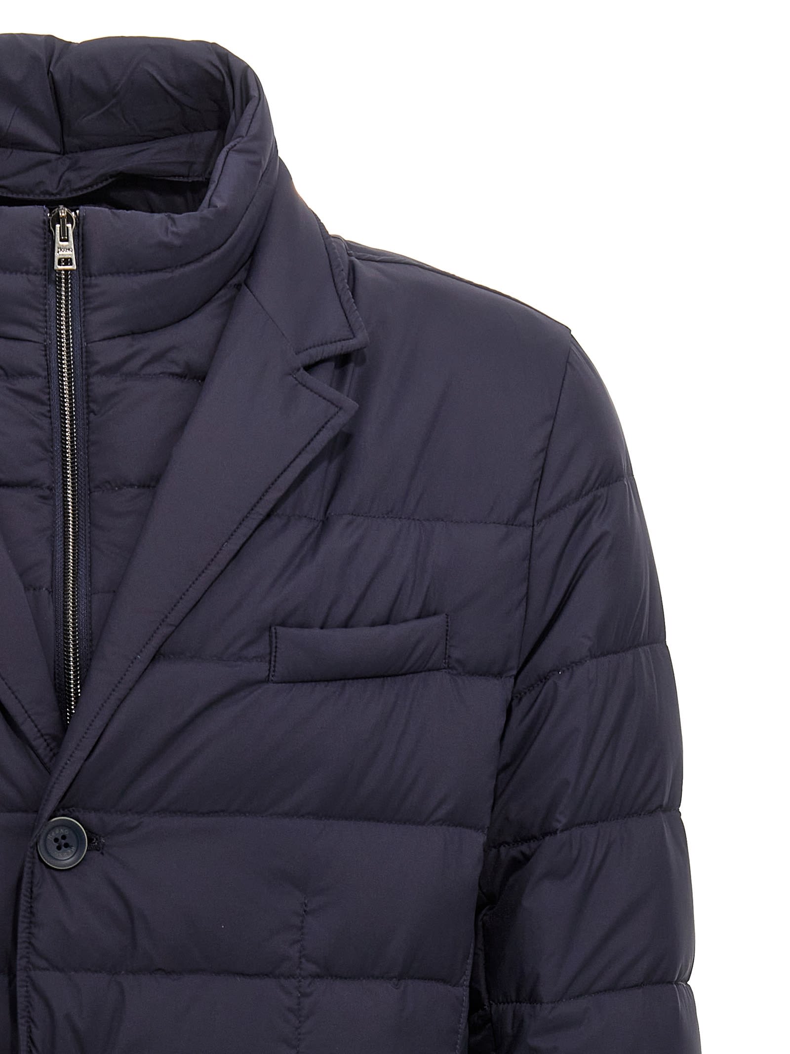 Herno La Giacca Water Resistant Down Blazer With Removable Bib In Blue