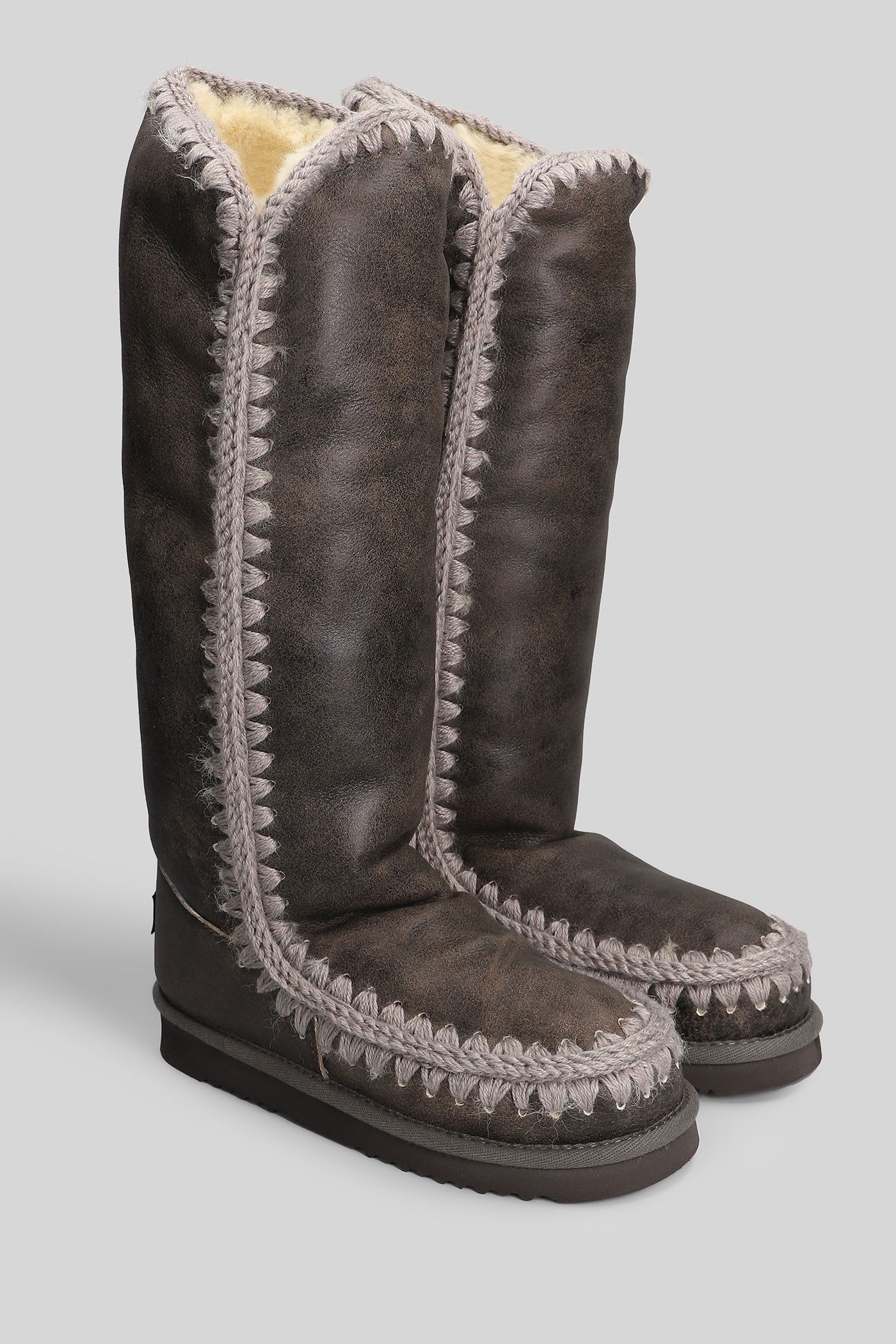 Mou Eskimo 40 Low Heels Boots In Brown Leather In Brown