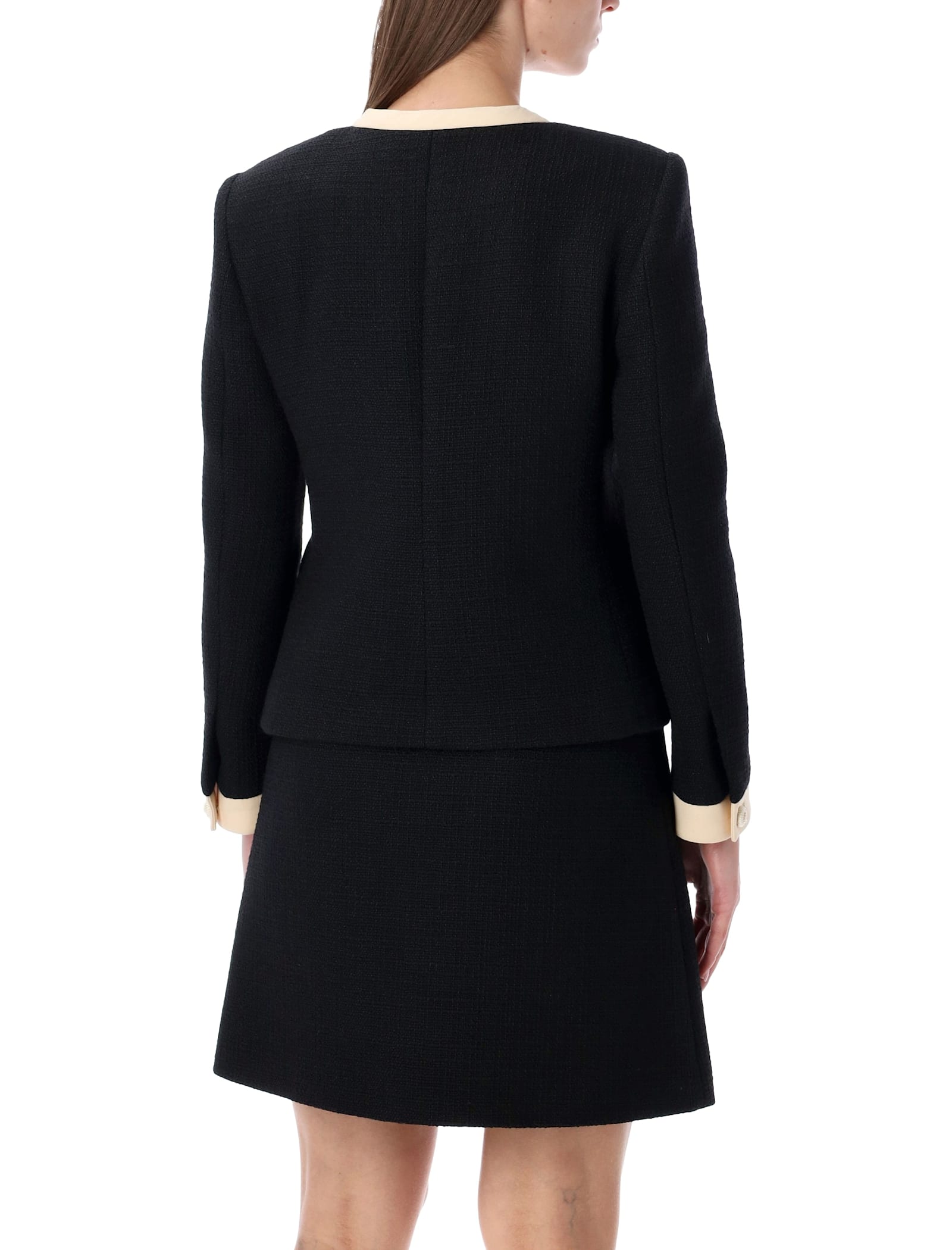 Valentino Garavani Short Wool Tweed Jacket With Bows In Black