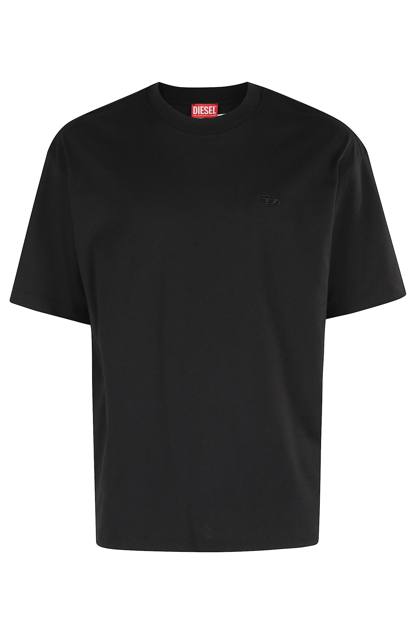 Diesel T-boggy-megoval-d T-shirt With Tonal And Contrasting Logo Embroidery In Black