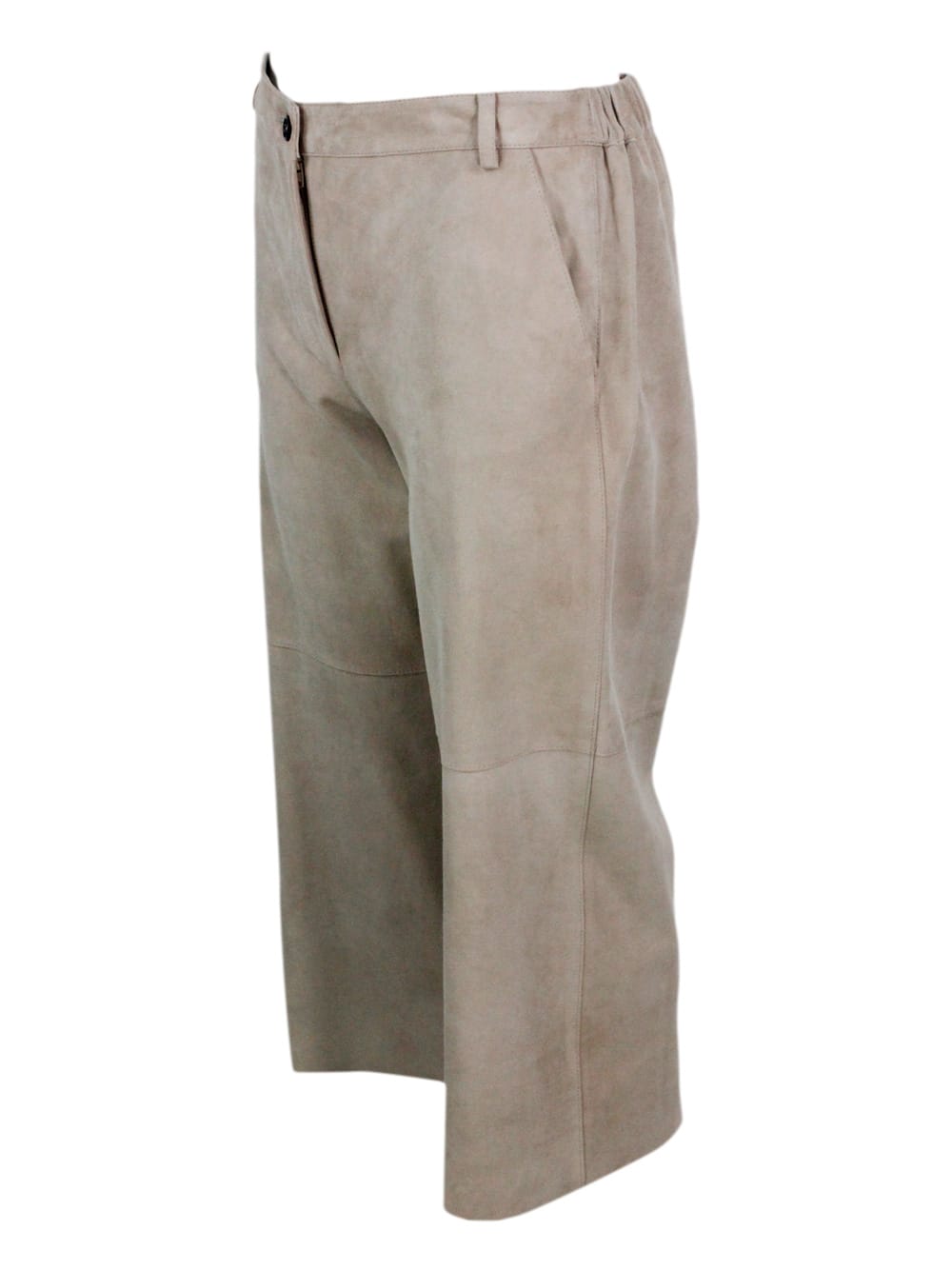 Shop Antonelli Trousers Made Of Soft Suede, With A Soft Fit And Zip And Button Closure With Elastic Waist On The Ba In Beige