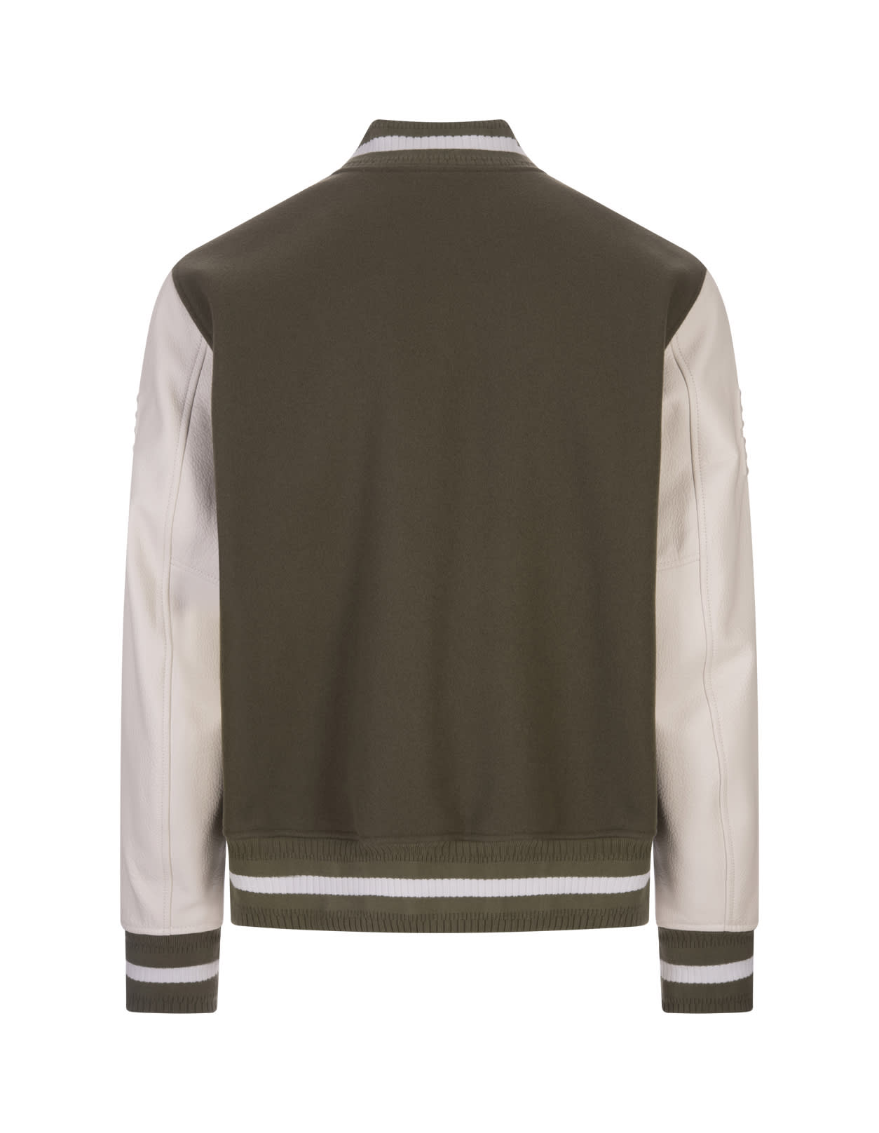 Shop Givenchy Khaki And White  Bomber Jacket In Wool And Leather In Green