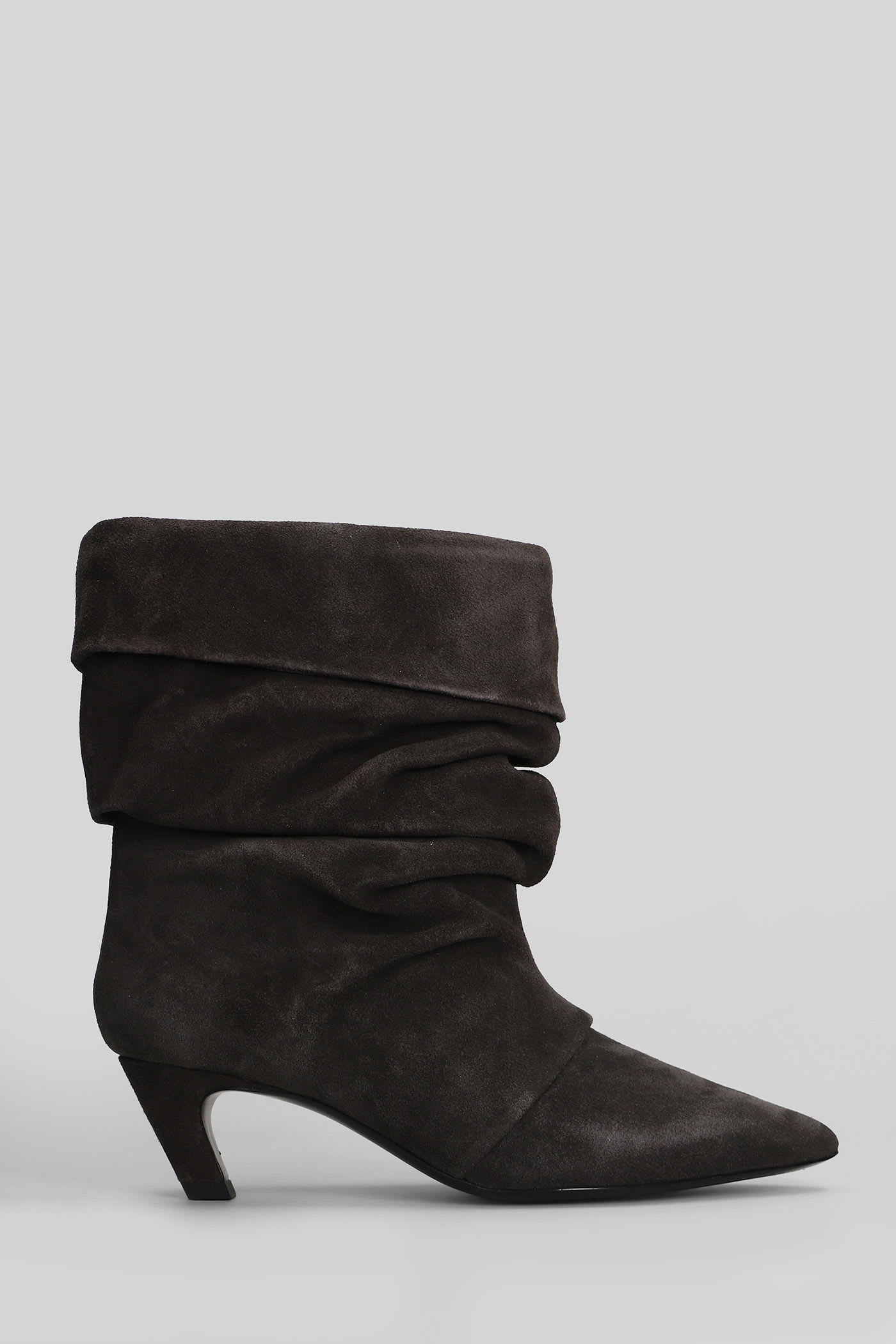 Ash Virgee High Heels Ankle Boots In Grey Suede In Gray