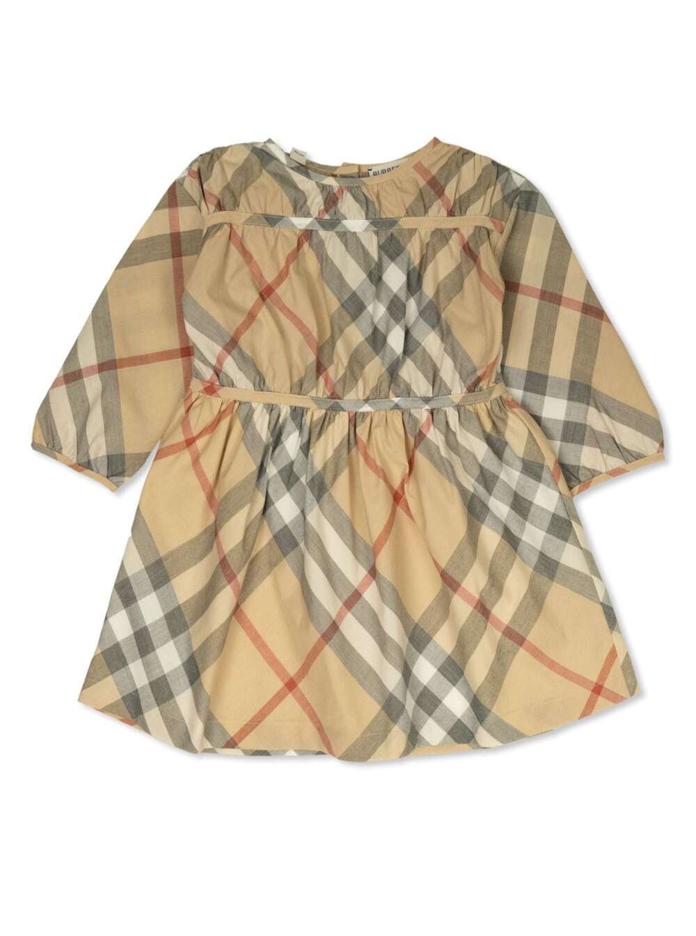 Burberry Beige Dress With Check Motif In Cotton Baby In Multicolor
