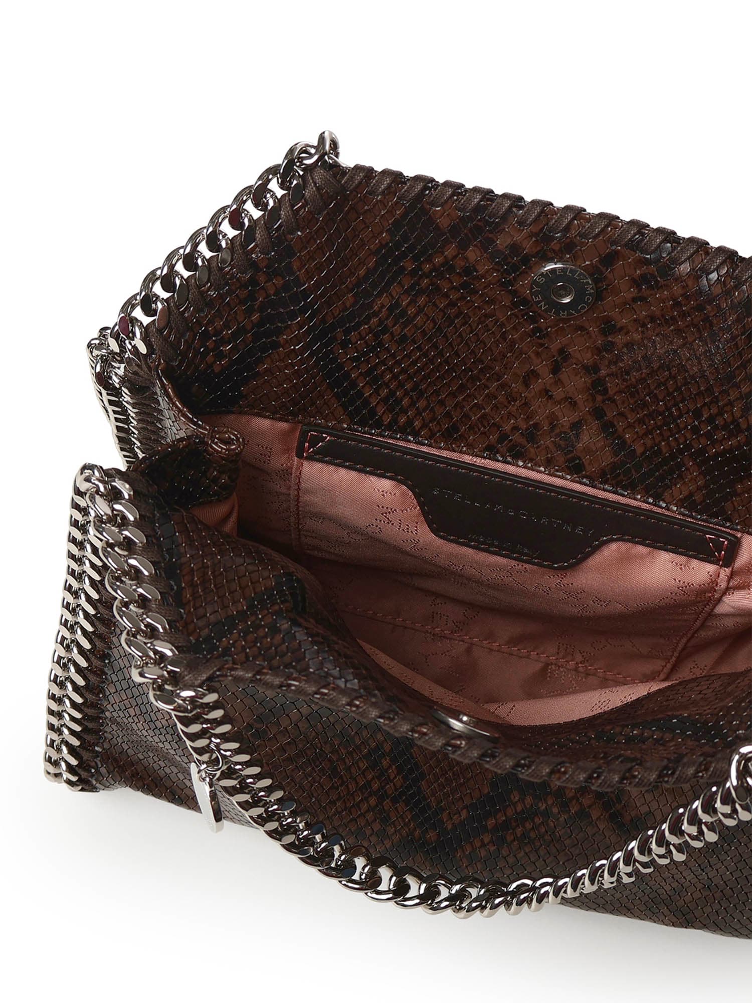 Stella Mccartney Falabella Fold-over Snakeskin-effect Tote Bag In Brown