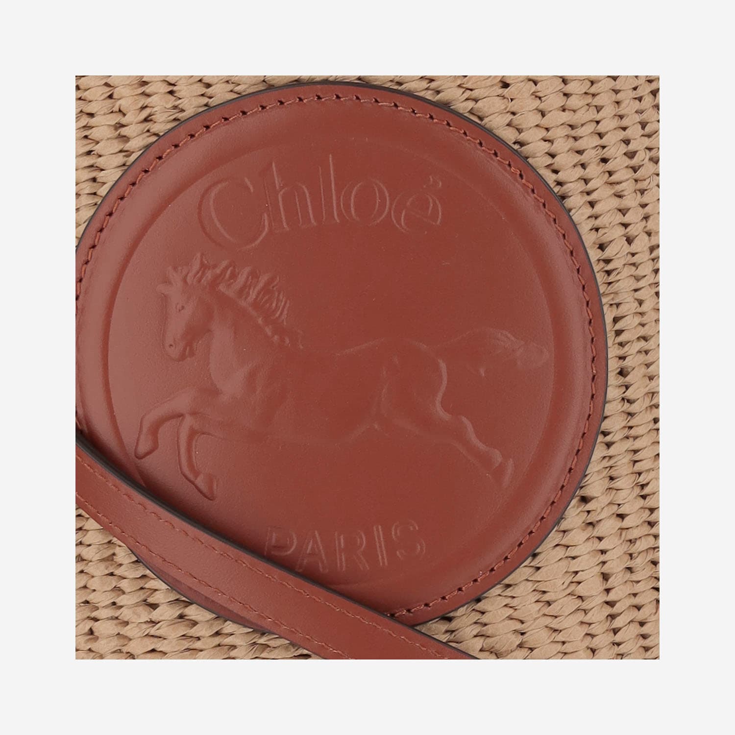 Chloé Small Horse Medal Bag Made Of Natural Fibers In Sepia Brown