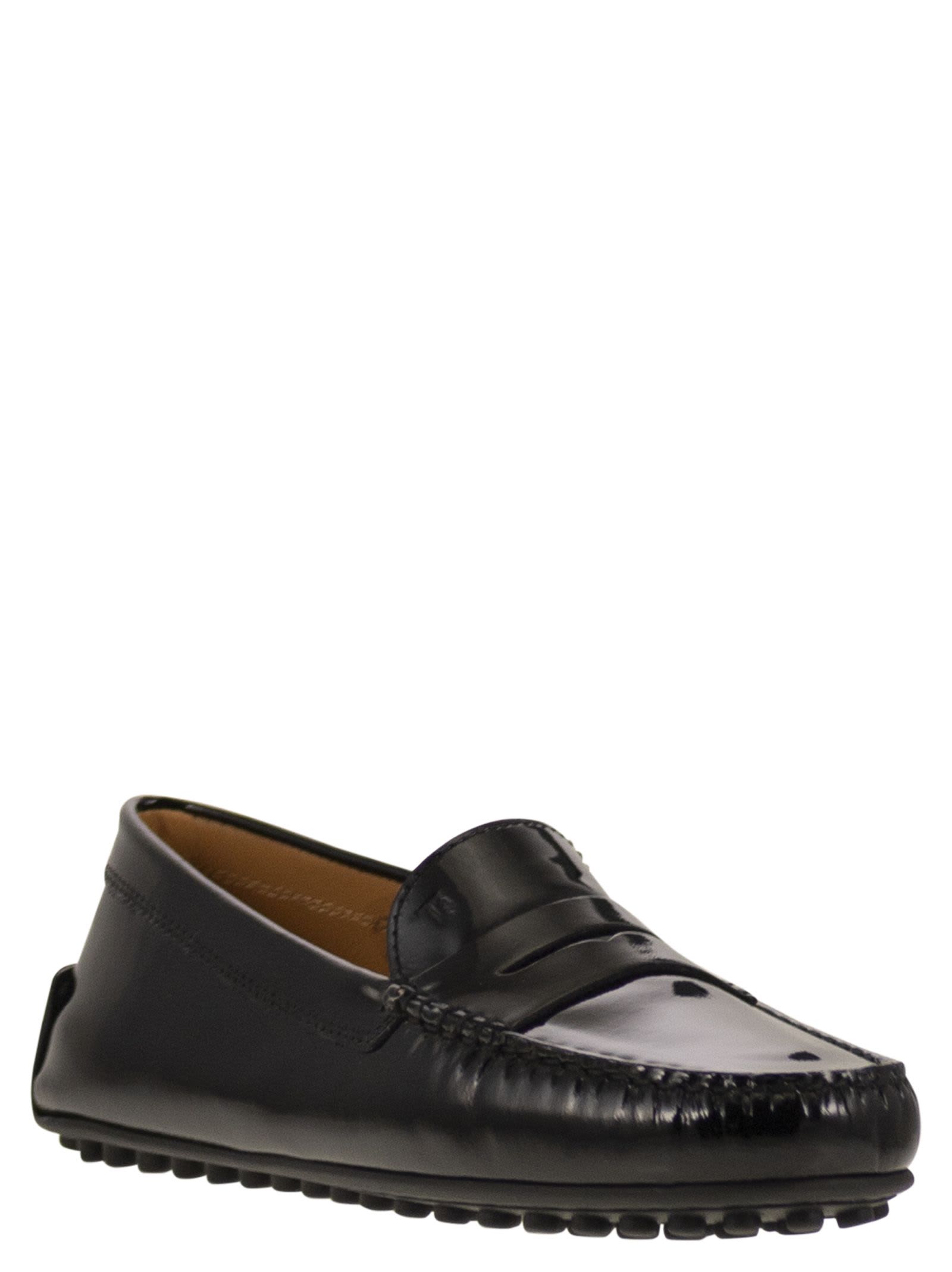 Tod's City Gommino Moccasin In Glossy Leather In Black