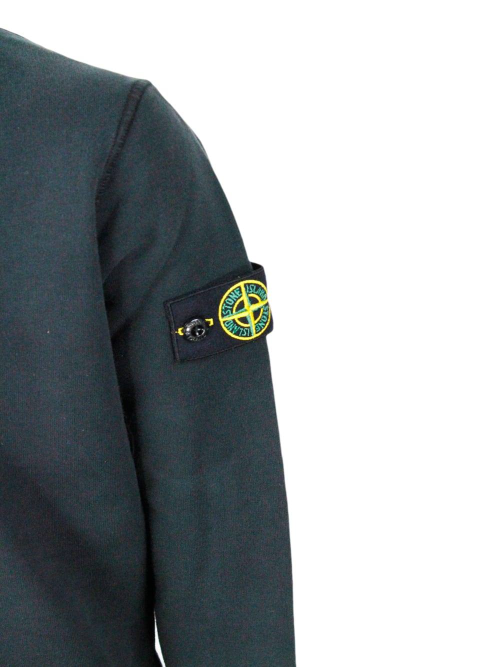 Stone Island Long-sleeved Crewneck Sweatshirt In Stretch Cotton With Badge On The Left Sleeve In Blue
