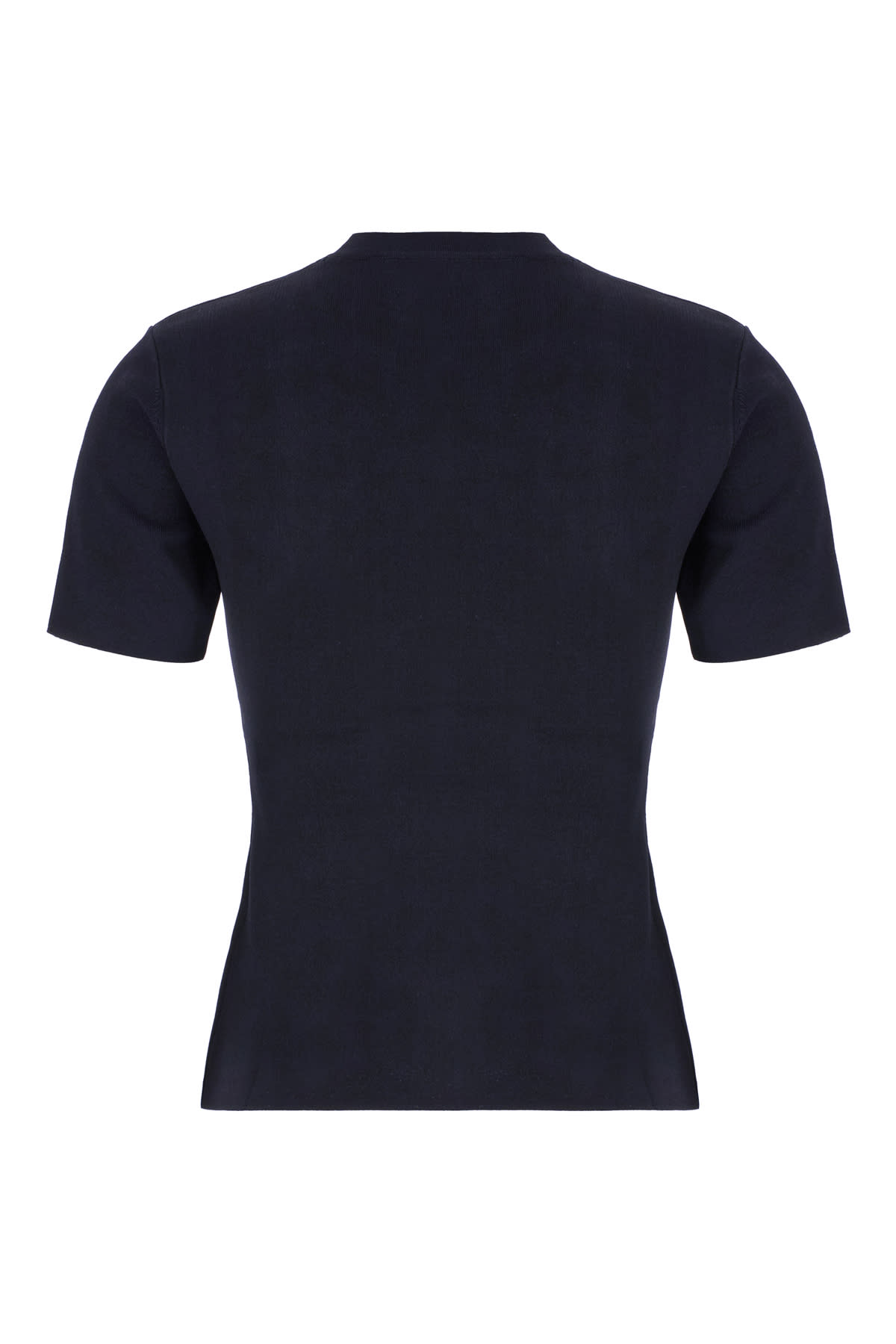 Max Mara Blue Crewneck T-shirt With Tonal Logo Lettering On The Front In Viscose Blend Woman In Black