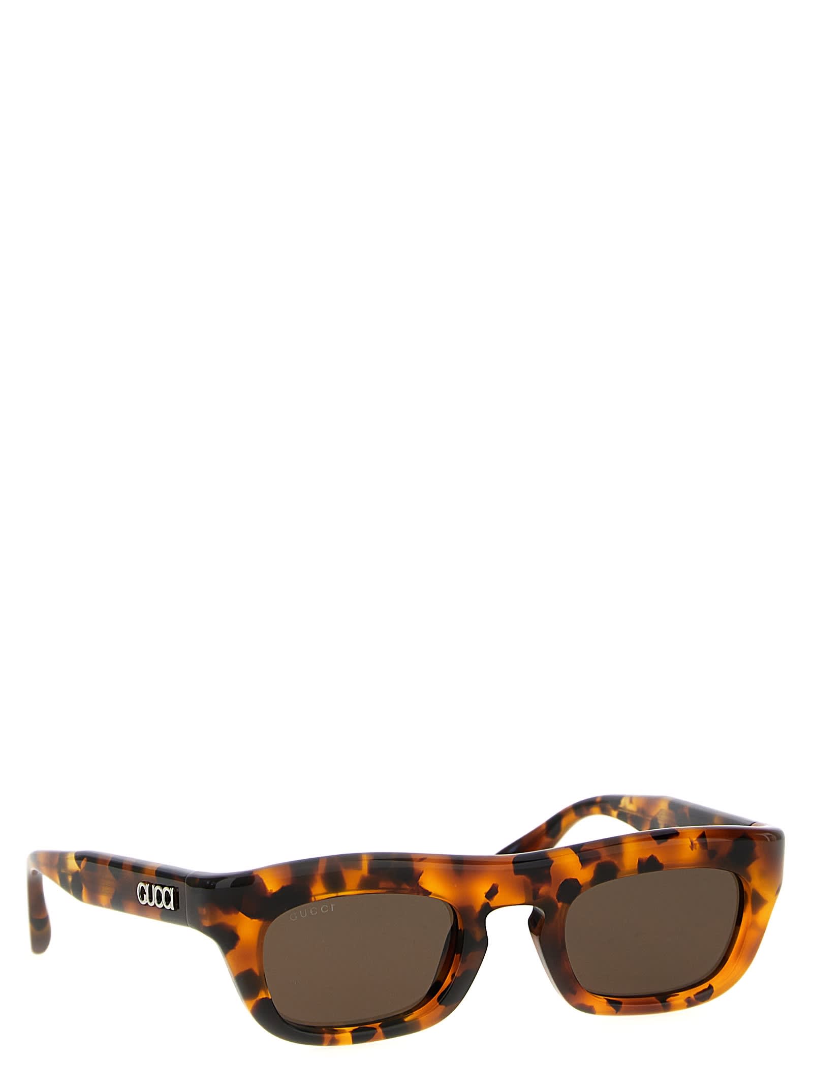 Shop Gucci Rectangular Sunglasses In Brown