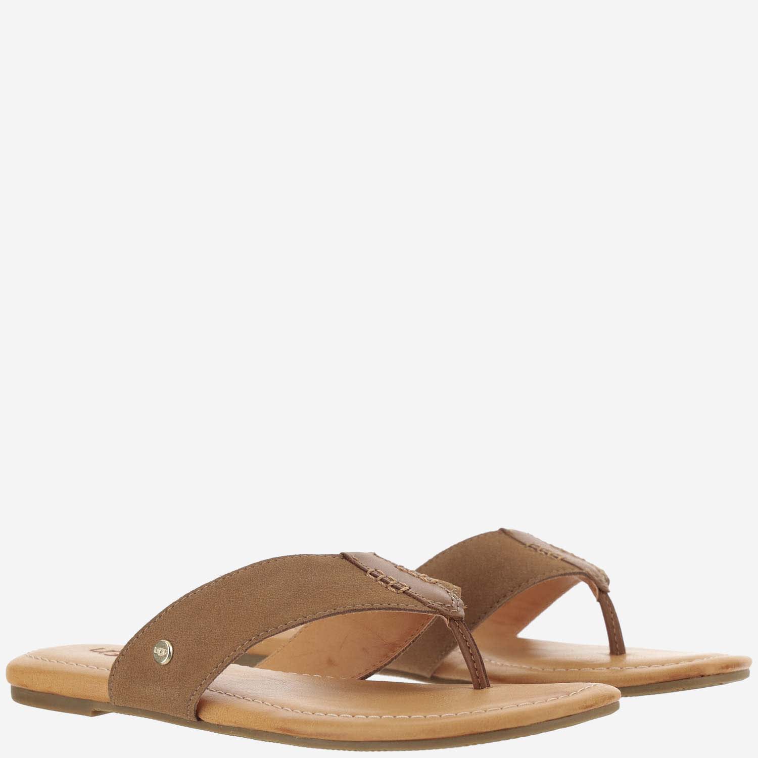 Shop Ugg Leather Sandals With Logo In Beige
