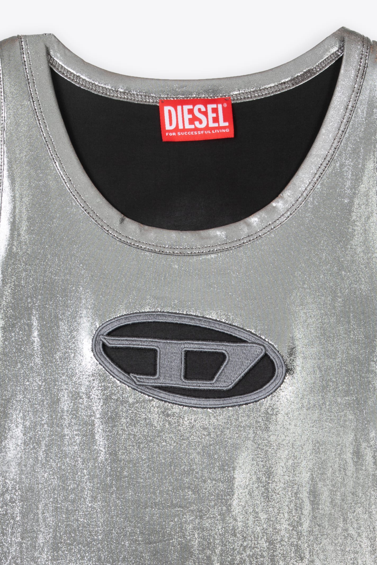 Shop Diesel T-lynys Metallic Silver Coated Jersey Tank Top With Logo - T Lynys In Argento
