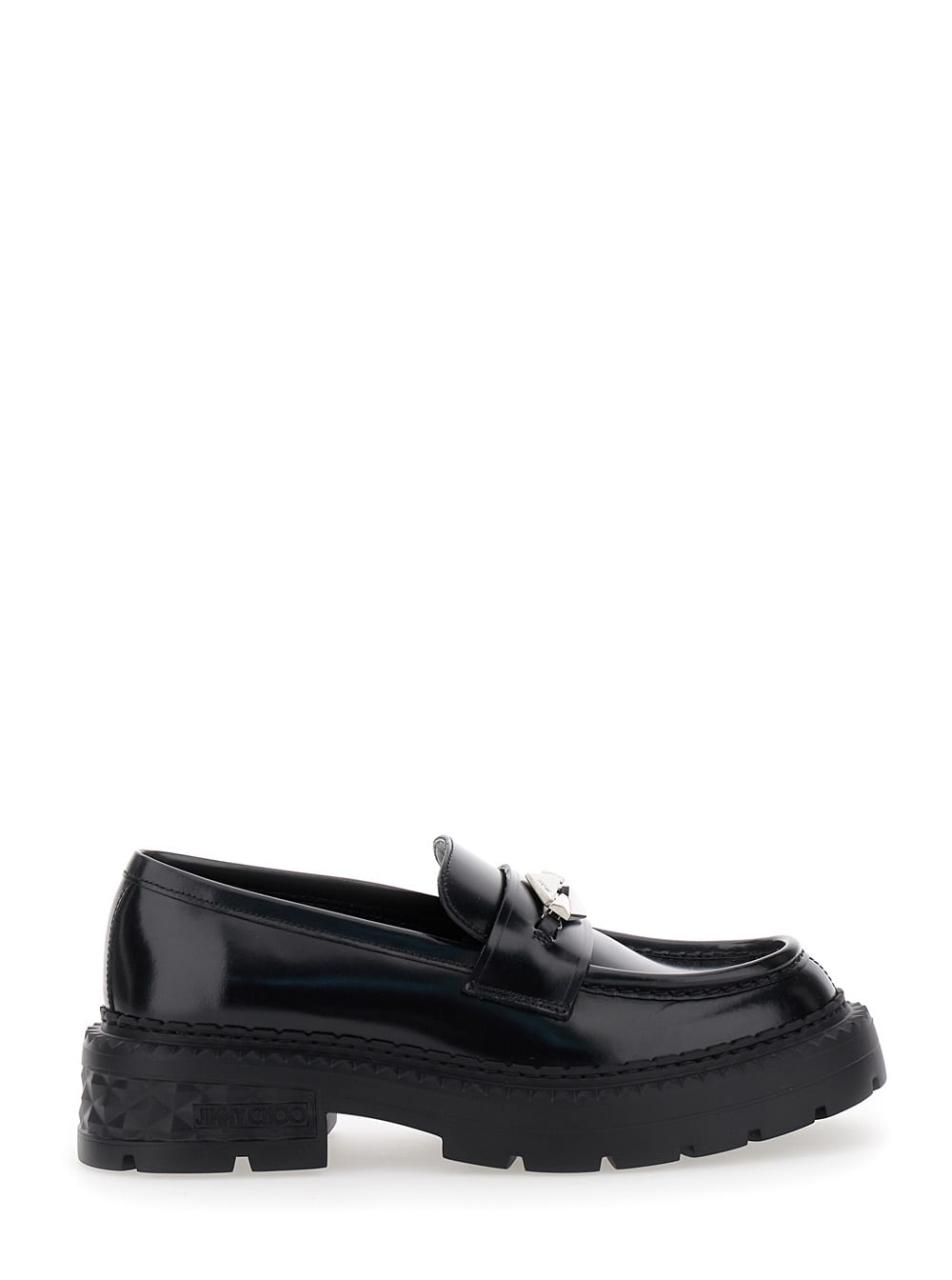 Shop Jimmy Choo Marlow Black Loafers With Diamond Shaped Detail In Leather Woman