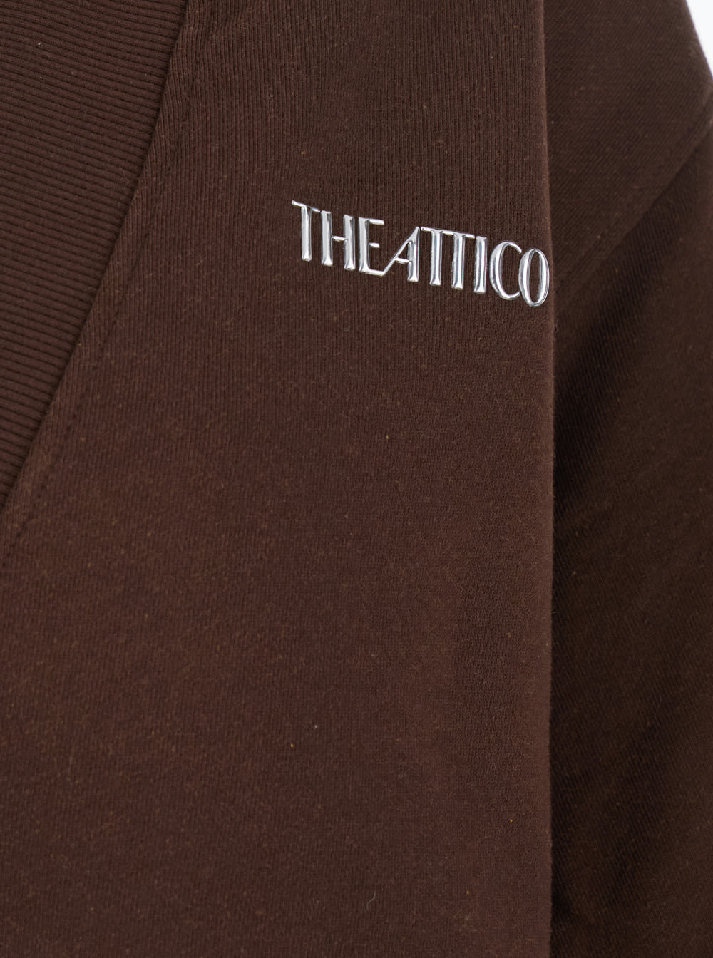 Attico Brown Cropped Sweatshirt With V Neck And Logo Lettering On The Front In Cotton Woman In Brown