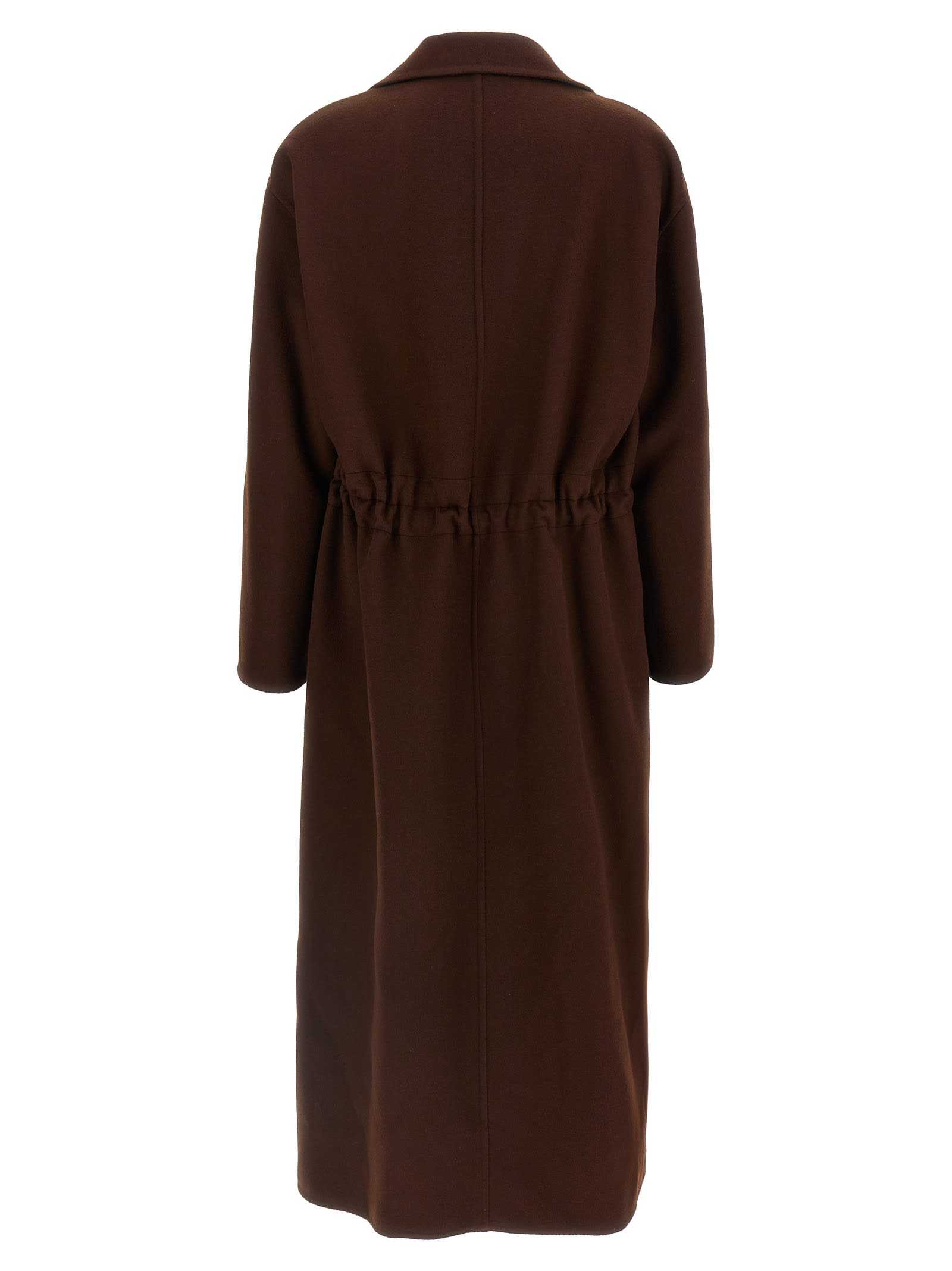 Fabiana Filippi Waist Belt Long Sleeve Lapel Pocket Coat In Brown