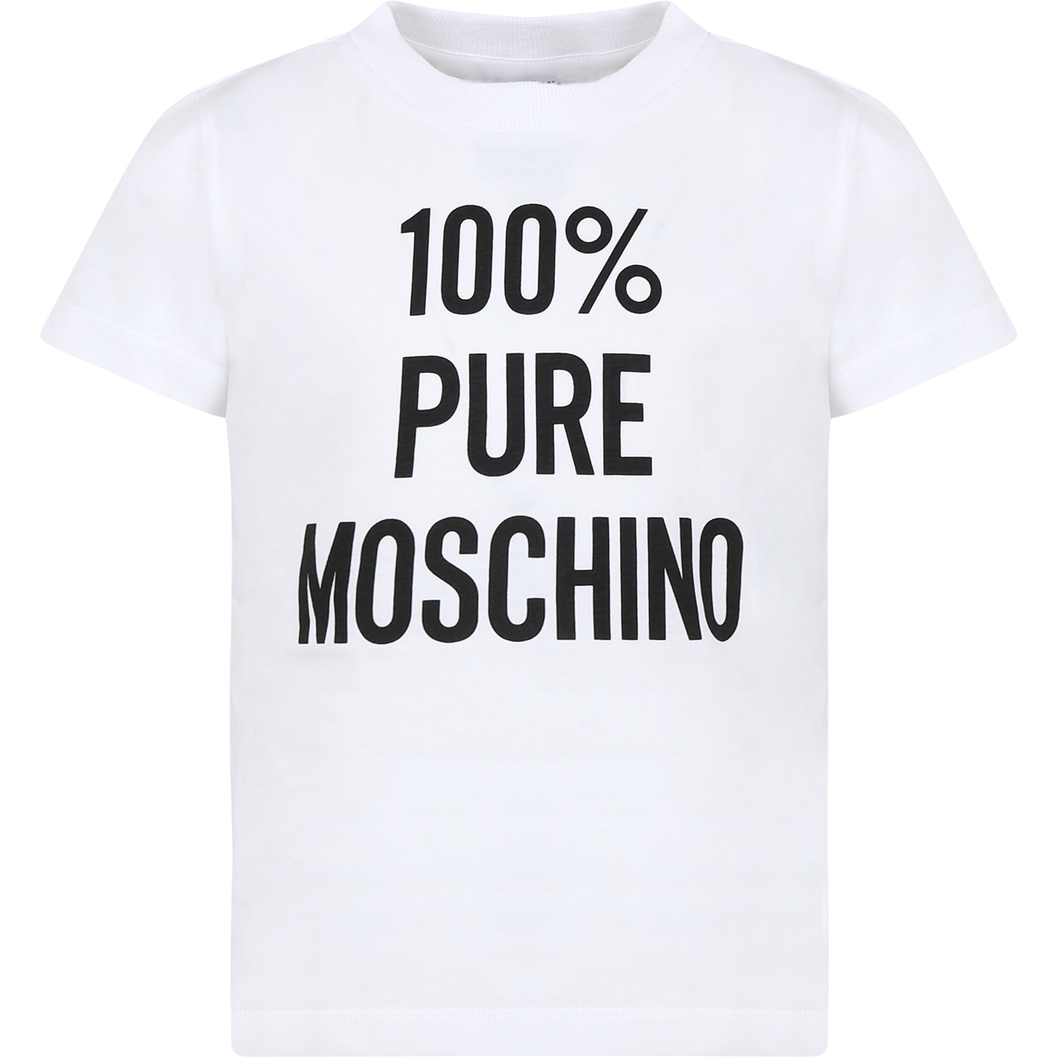 Shop Moschino White T-shirt For Kids With Black Print In Bianco