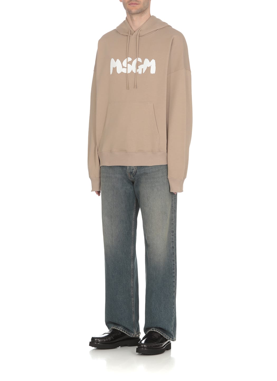 Shop Msgm Hoodie With Logo In Beige