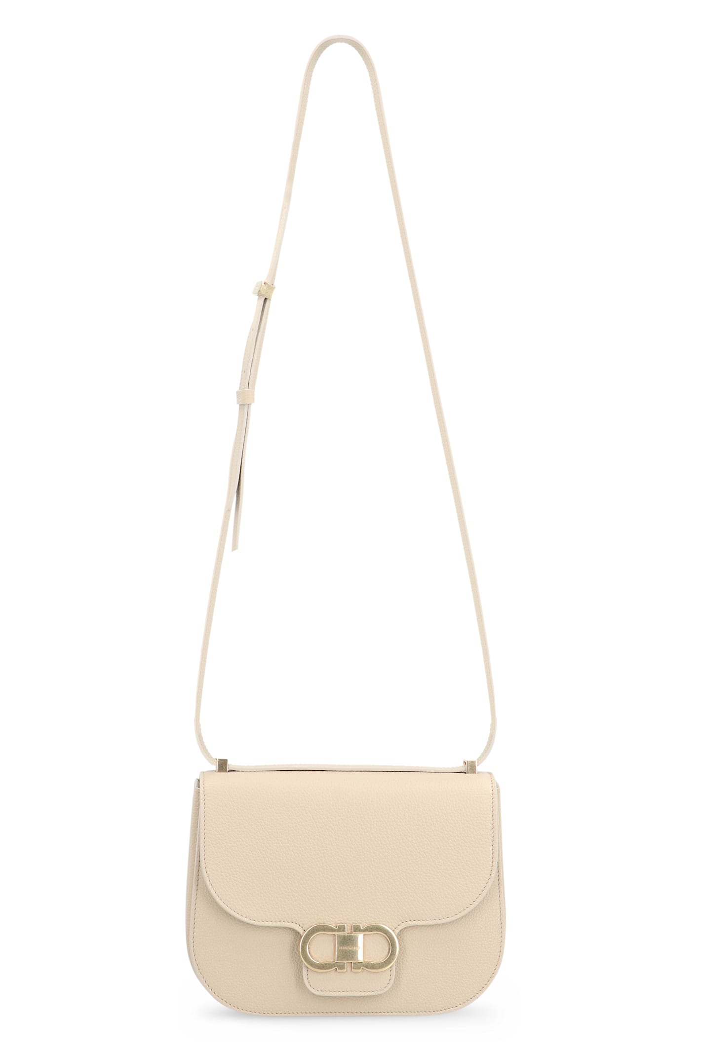 Ferragamo Double Gancini Cross Body Flap Bag In Sand