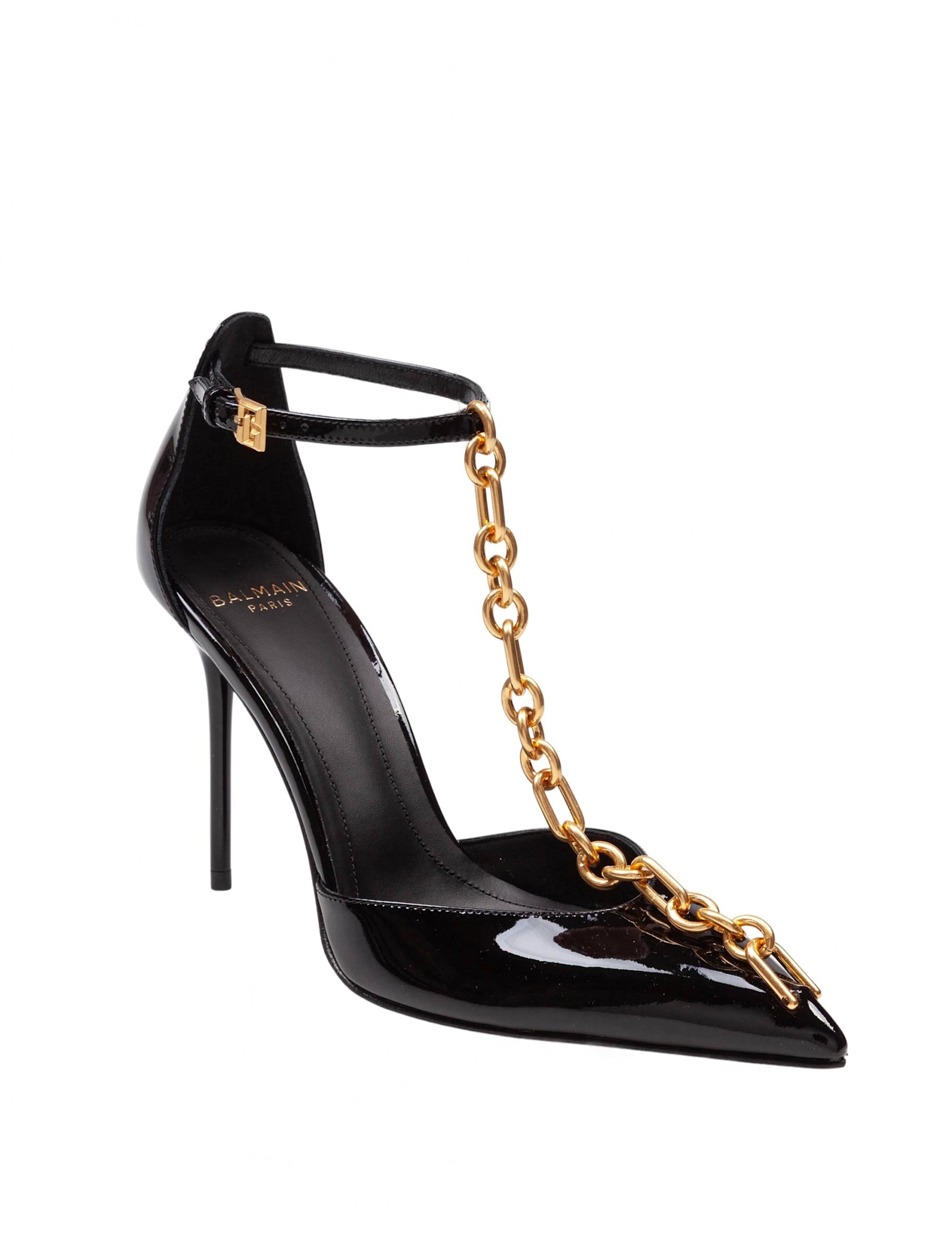 Balmain Sync Patent Leather Chain T-strap Pumps In Black