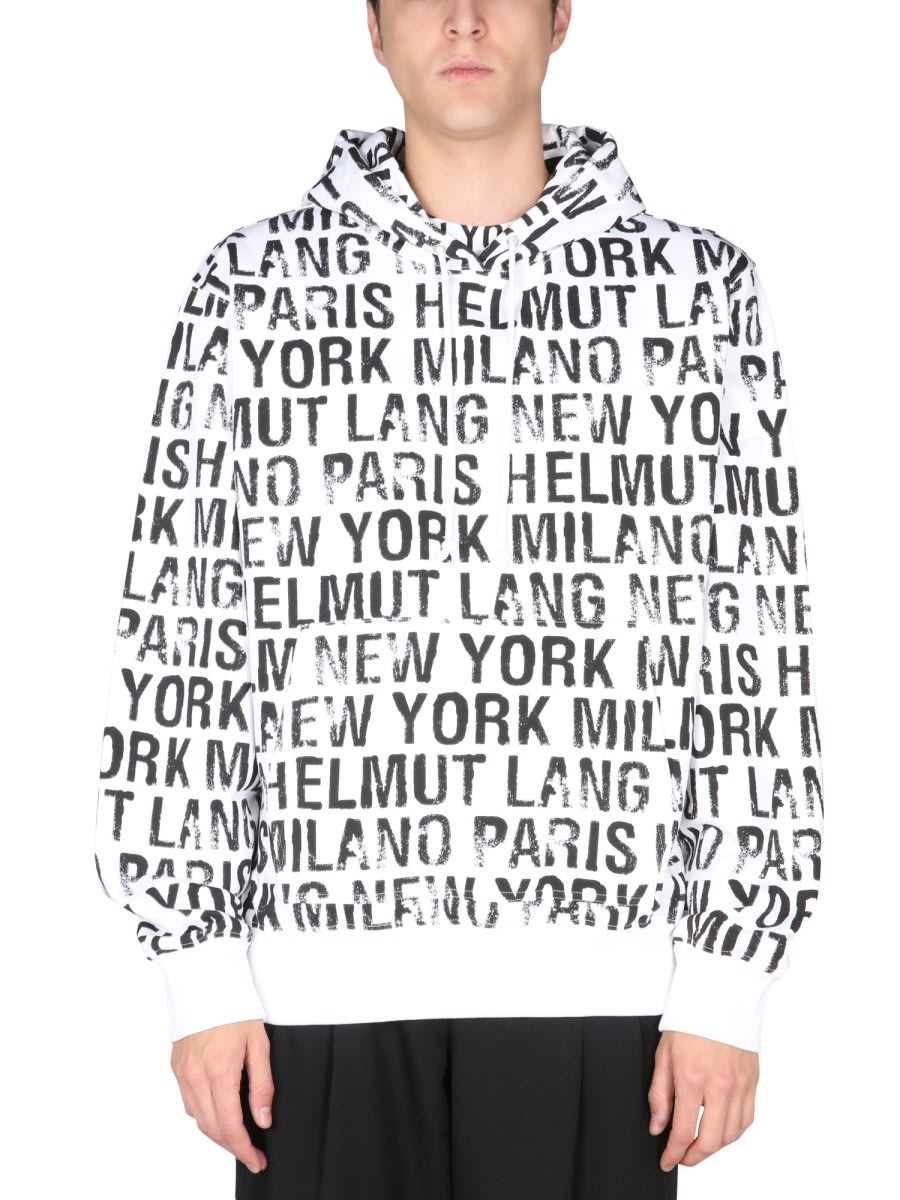 Shop Helmut Lang Sweatshirt With All Over Logo Print In White