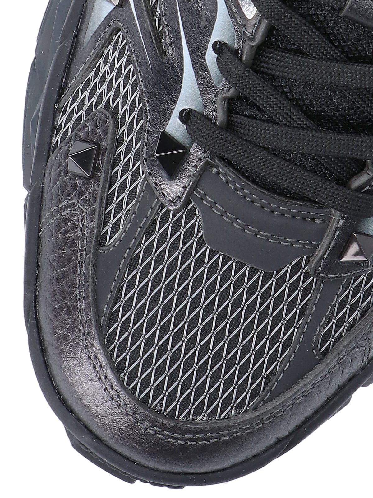 Valentino Garavani Leather Sneakers With Textured Rubber Elements In Black