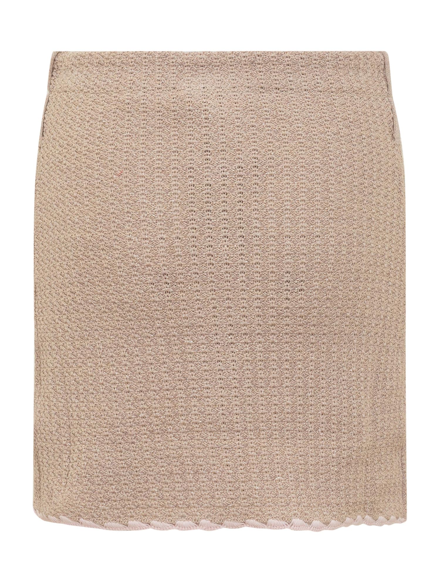 Shop Cormio Knitted Skirt In Beige W Baby Pink Glitter