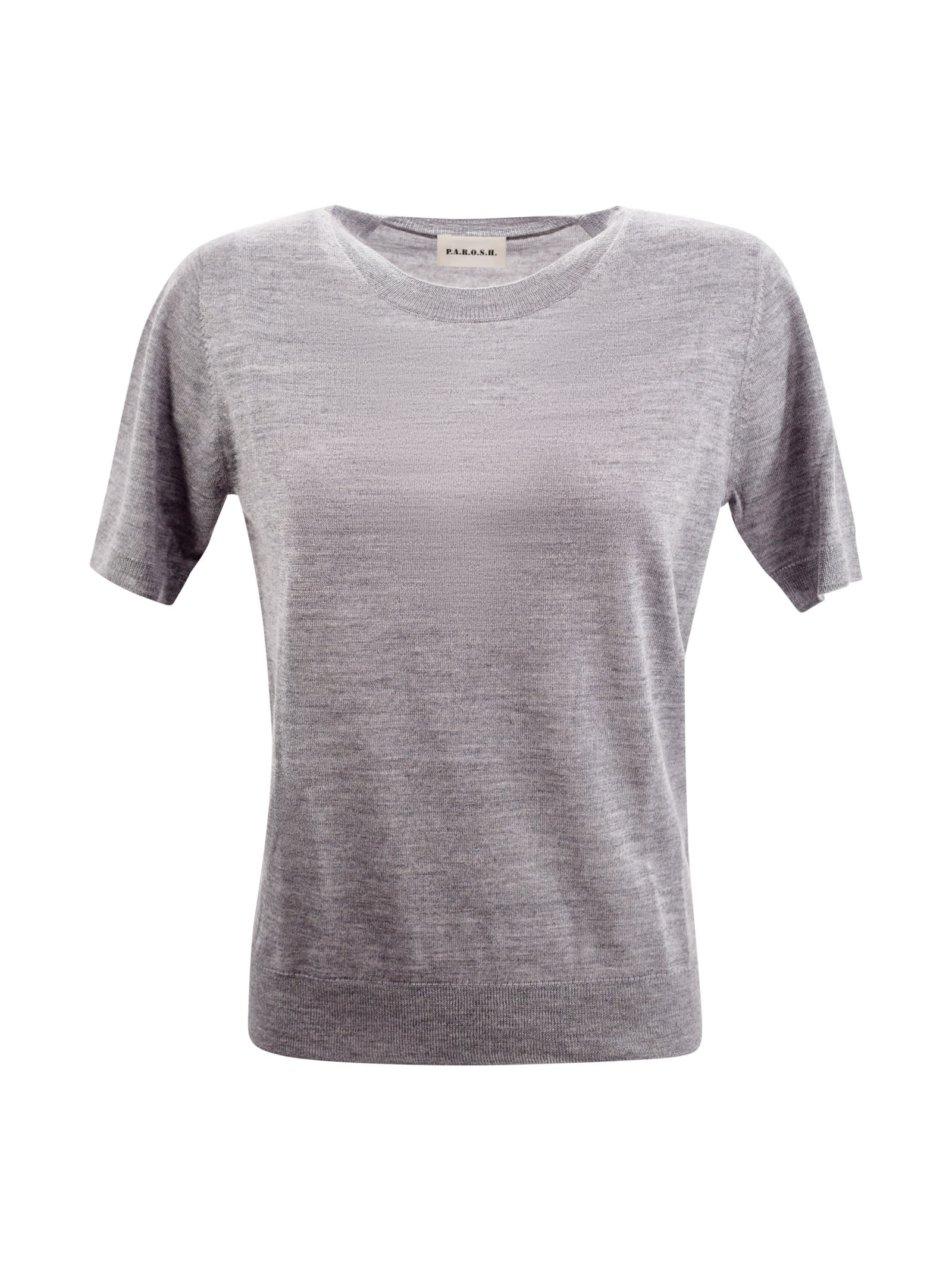 Shop P.a.r.o.s.h Linfa Short-sleeve Fine-knit Top In Grey