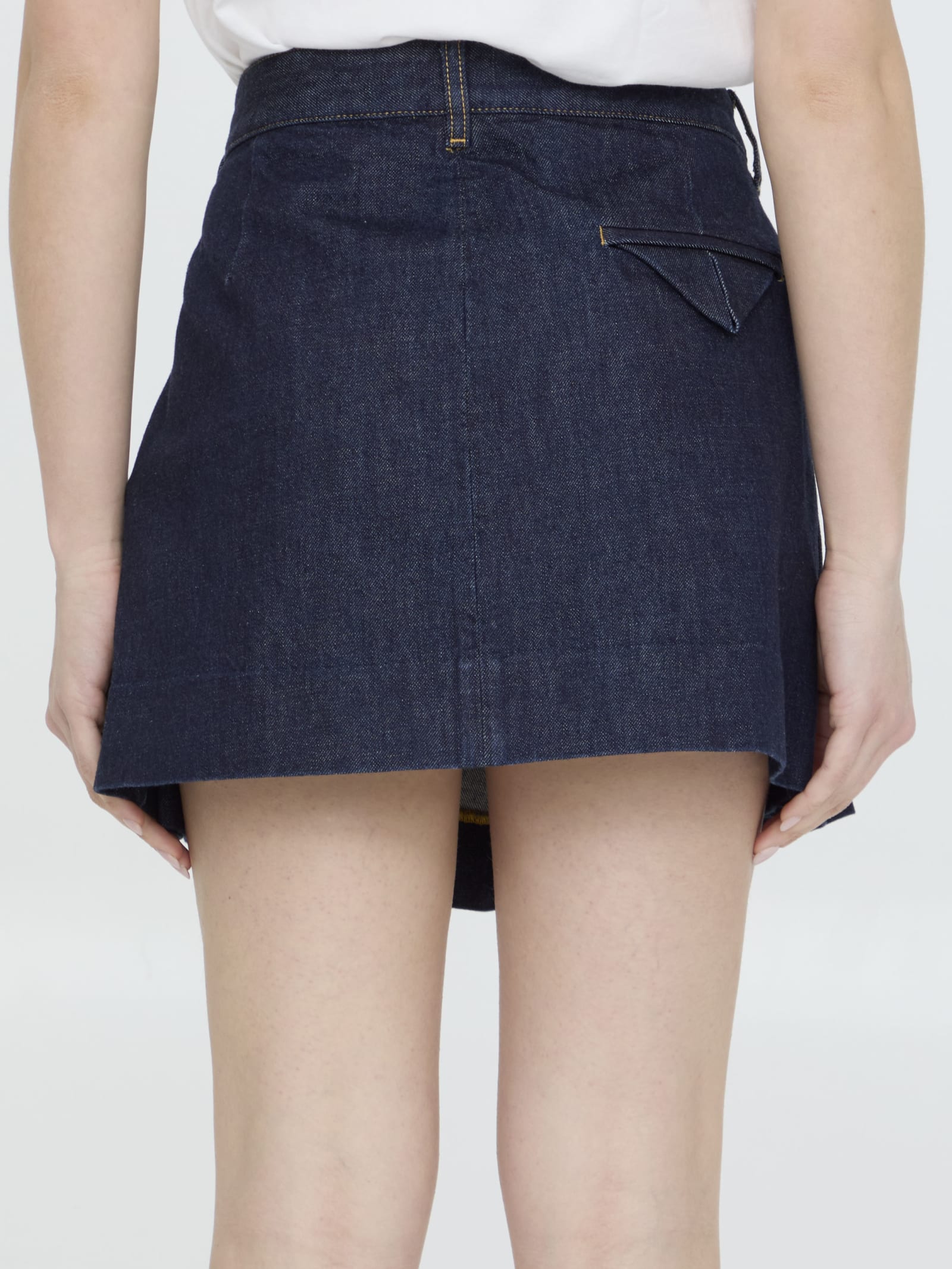Shop Bottega Veneta Pleated Denim Skirt In Indigo