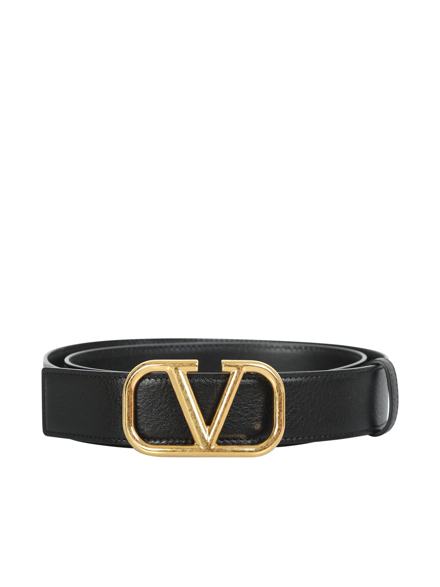 Valentino Garavani Calfskin Belt With Characteristic Vlogo Buckle In Bright Gold