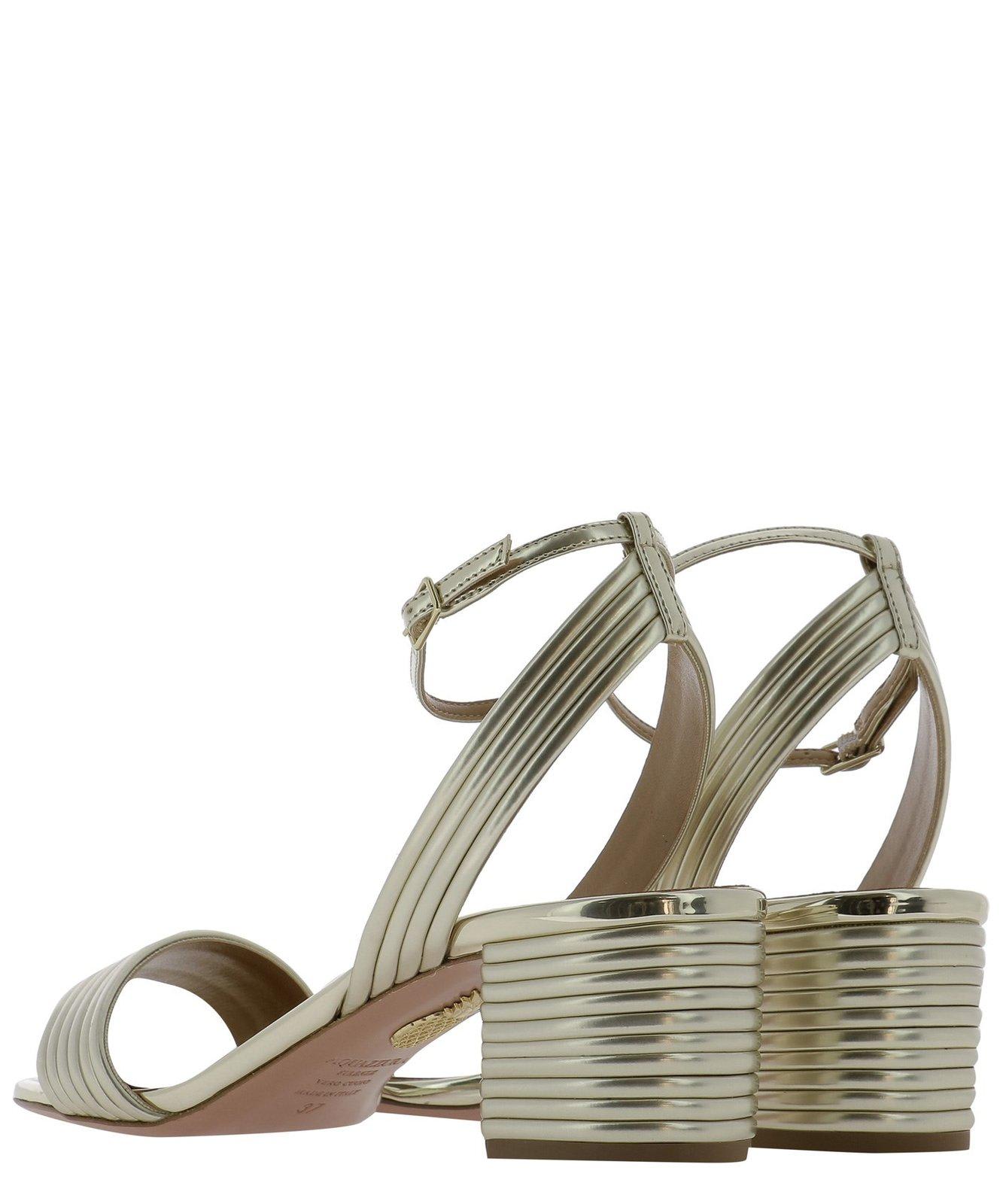 Aquazzura Sundance 50 Sandals In Mirrored Leather In Gold