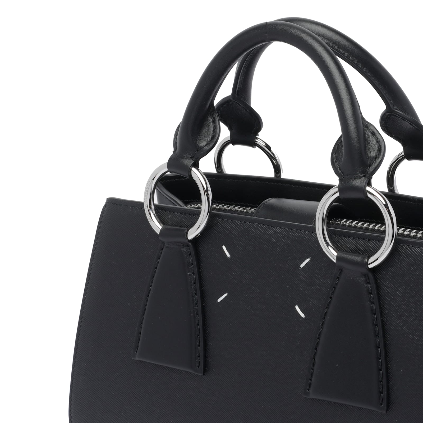 Maison Margiela Shoulder Bags With Metal Rings And Textured Finish In Black