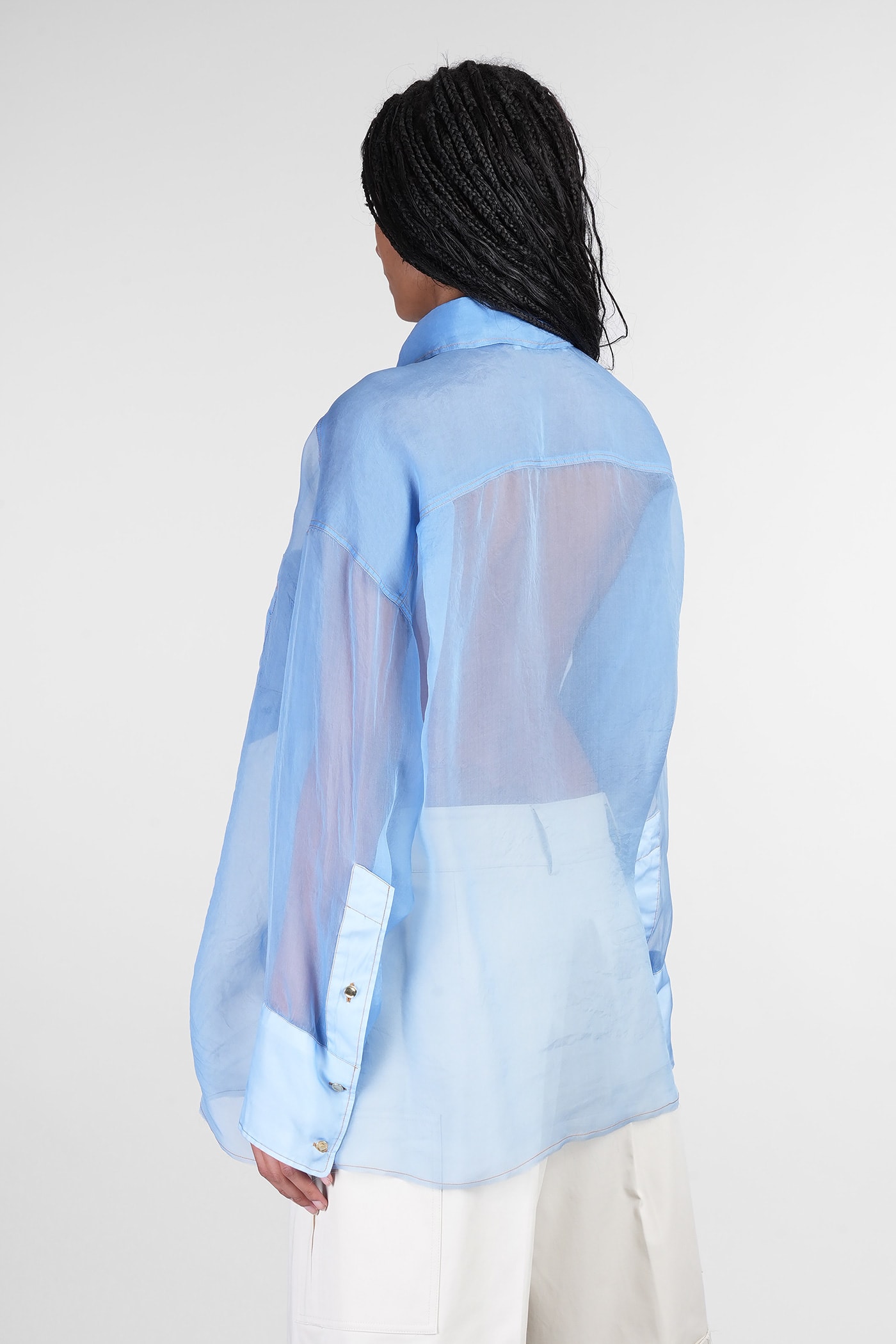 Shop Darkpark Nathalie Shirt In Cyan Silk