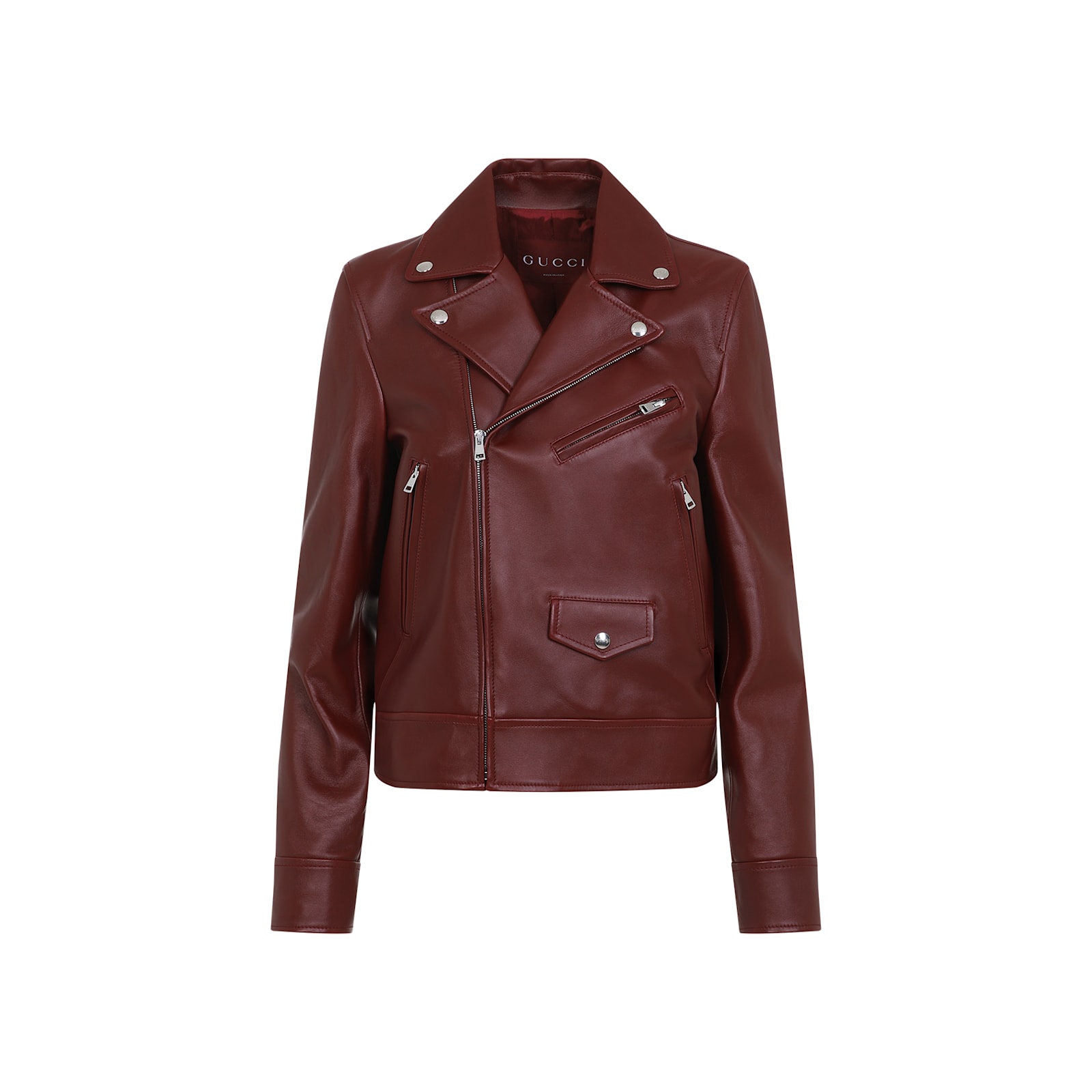 Gucci Biker Leather Jacket In Burgundy
