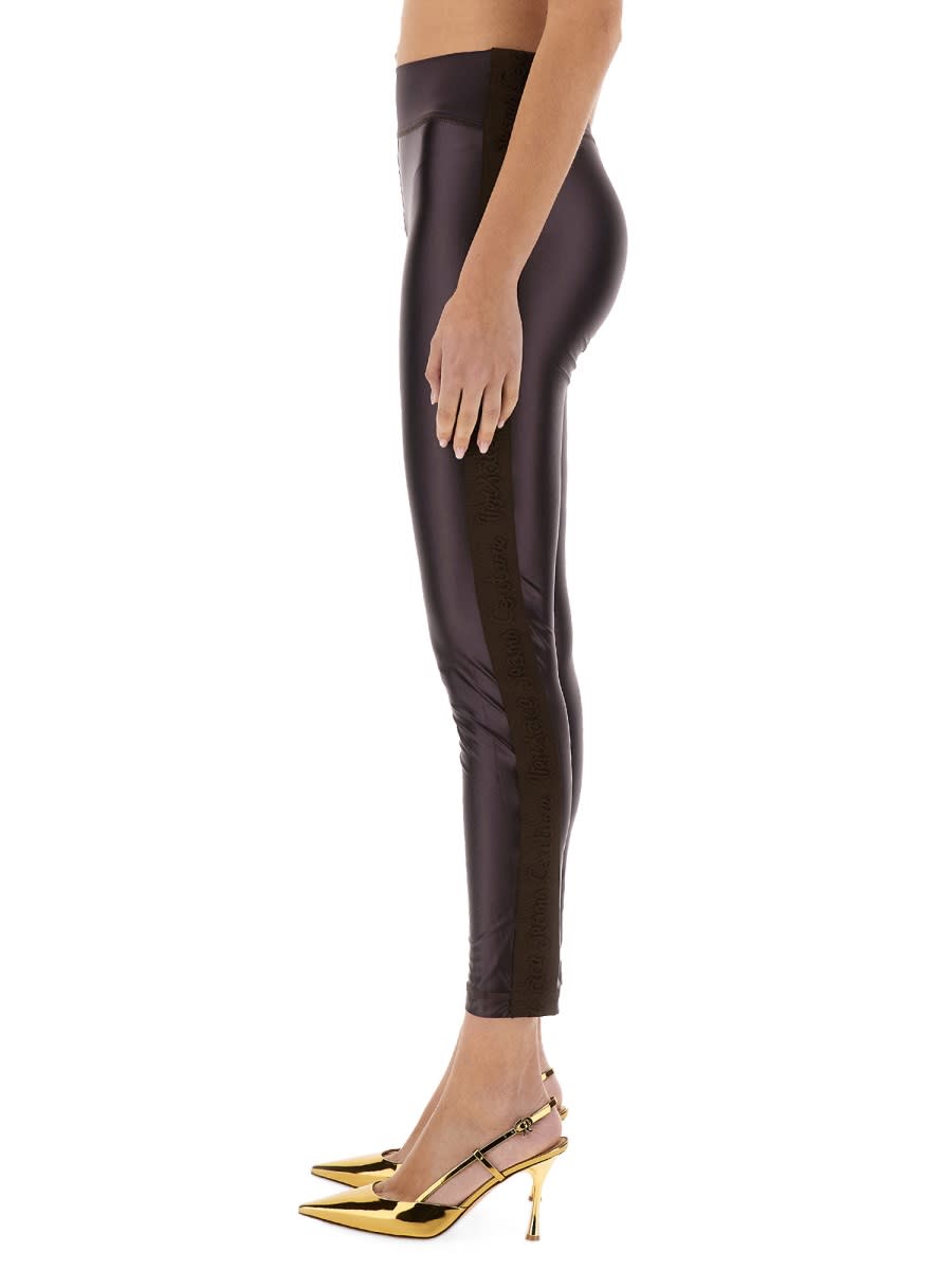 Versace Jeans Couture Leggings With Logoed Band In Brown