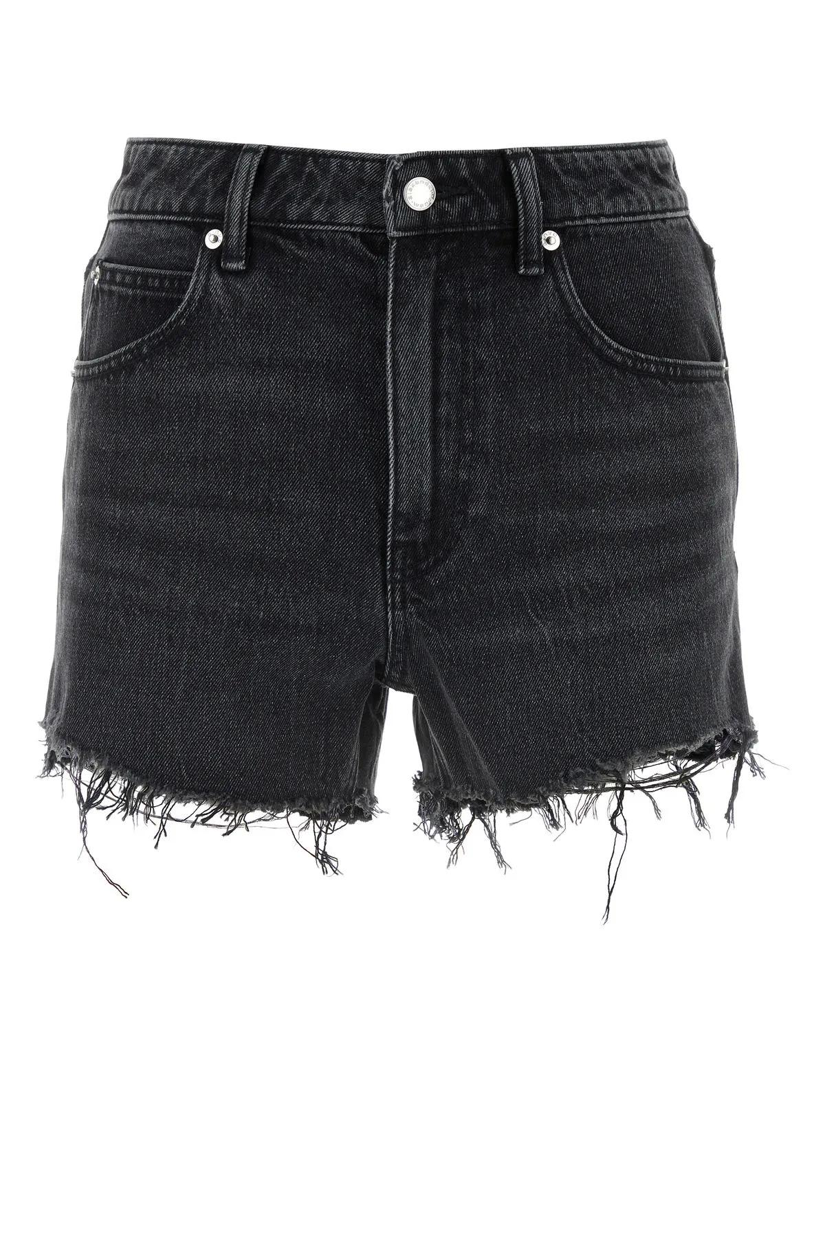 Shop Alexander Wang Black Denim Shorts In Grey