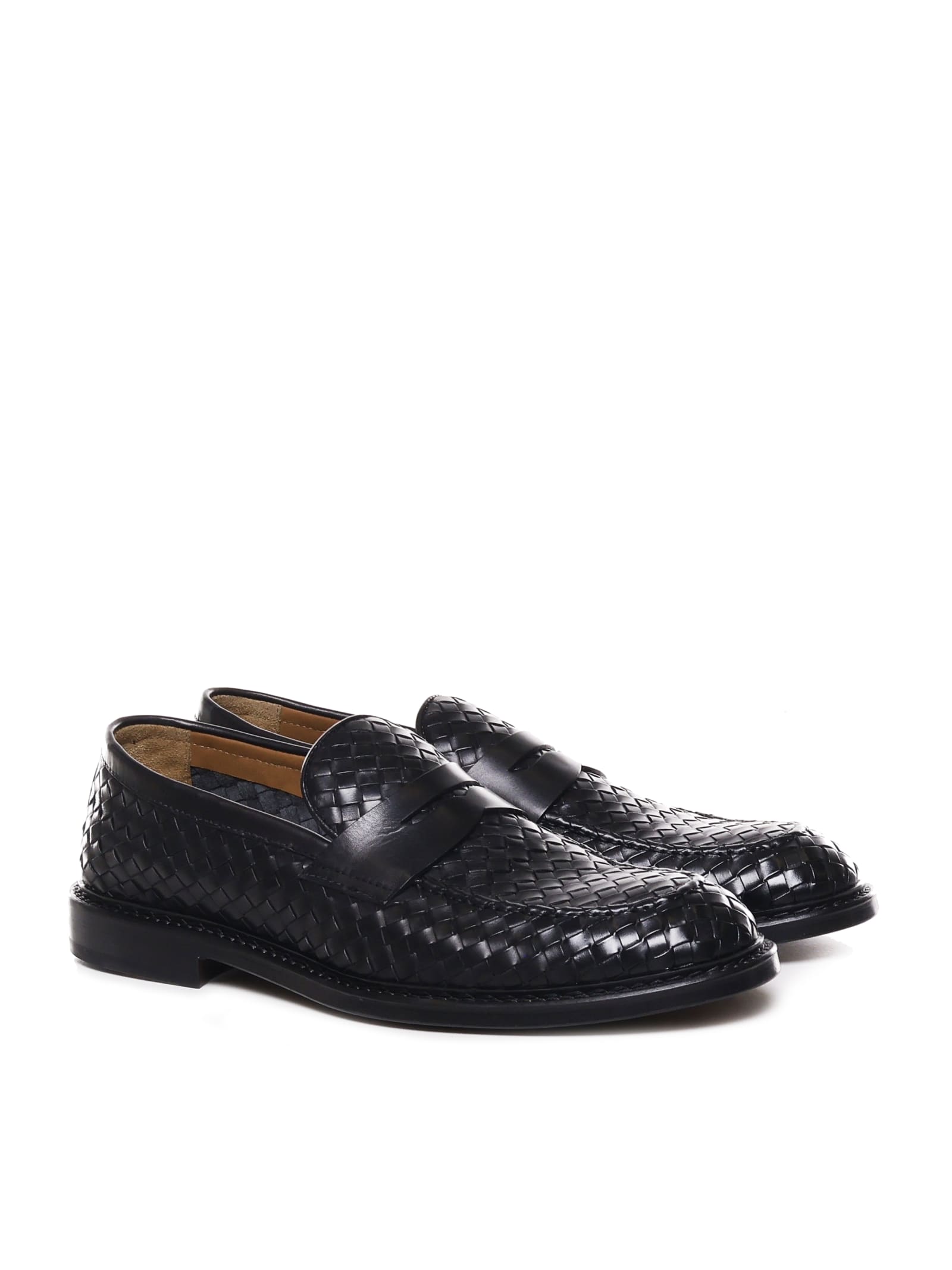 Shop Doucal's Woven Leather Loafers In Black