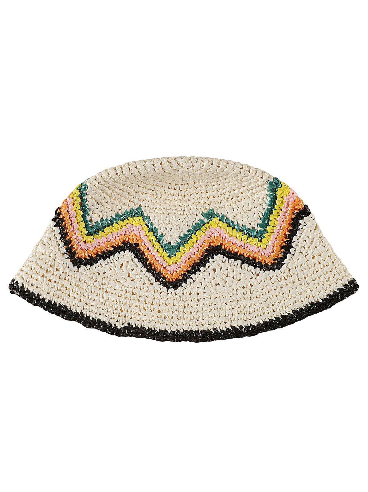 Shop Casablanca Logo Patch Zigzag Interrwoven Bucket Hat In White/ Multi