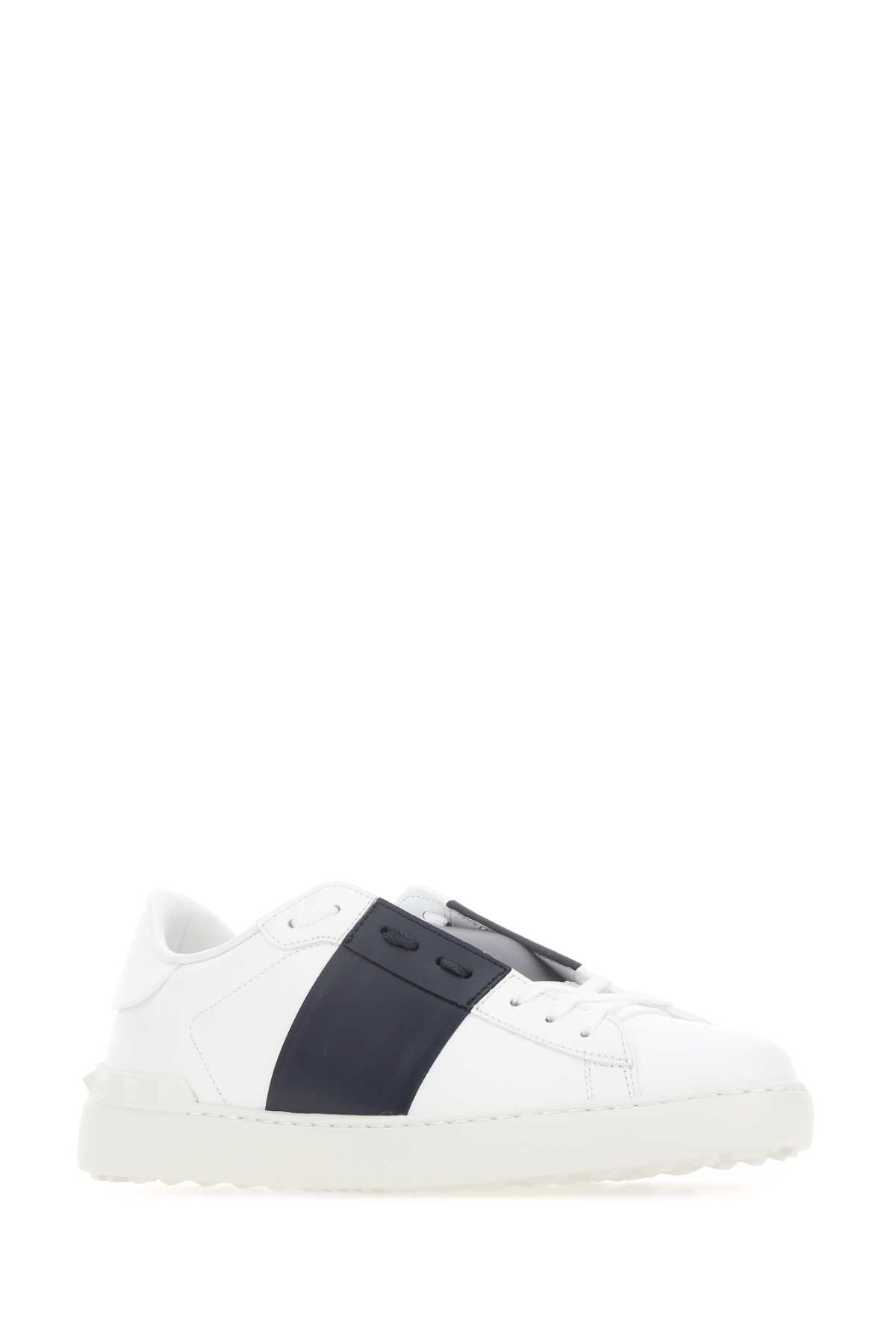 Shop Valentino White Leather Open Sneakers With Midnight Blue Band In Biancomarinebianco