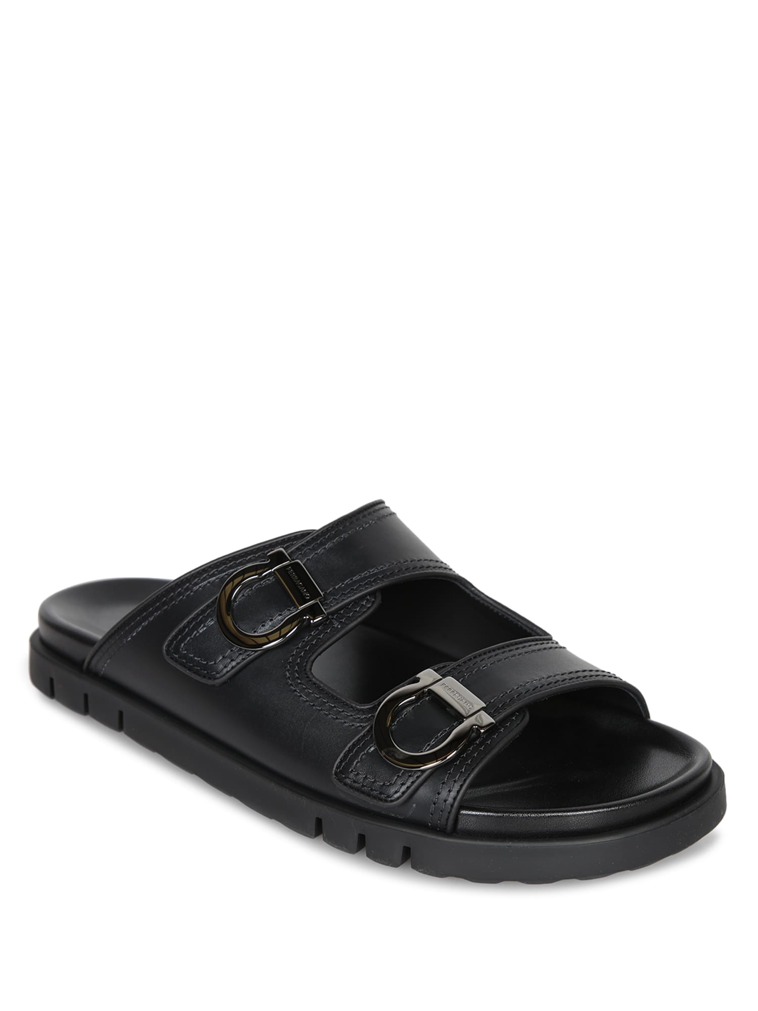 Ferragamo Gancino Black Sandal In Black