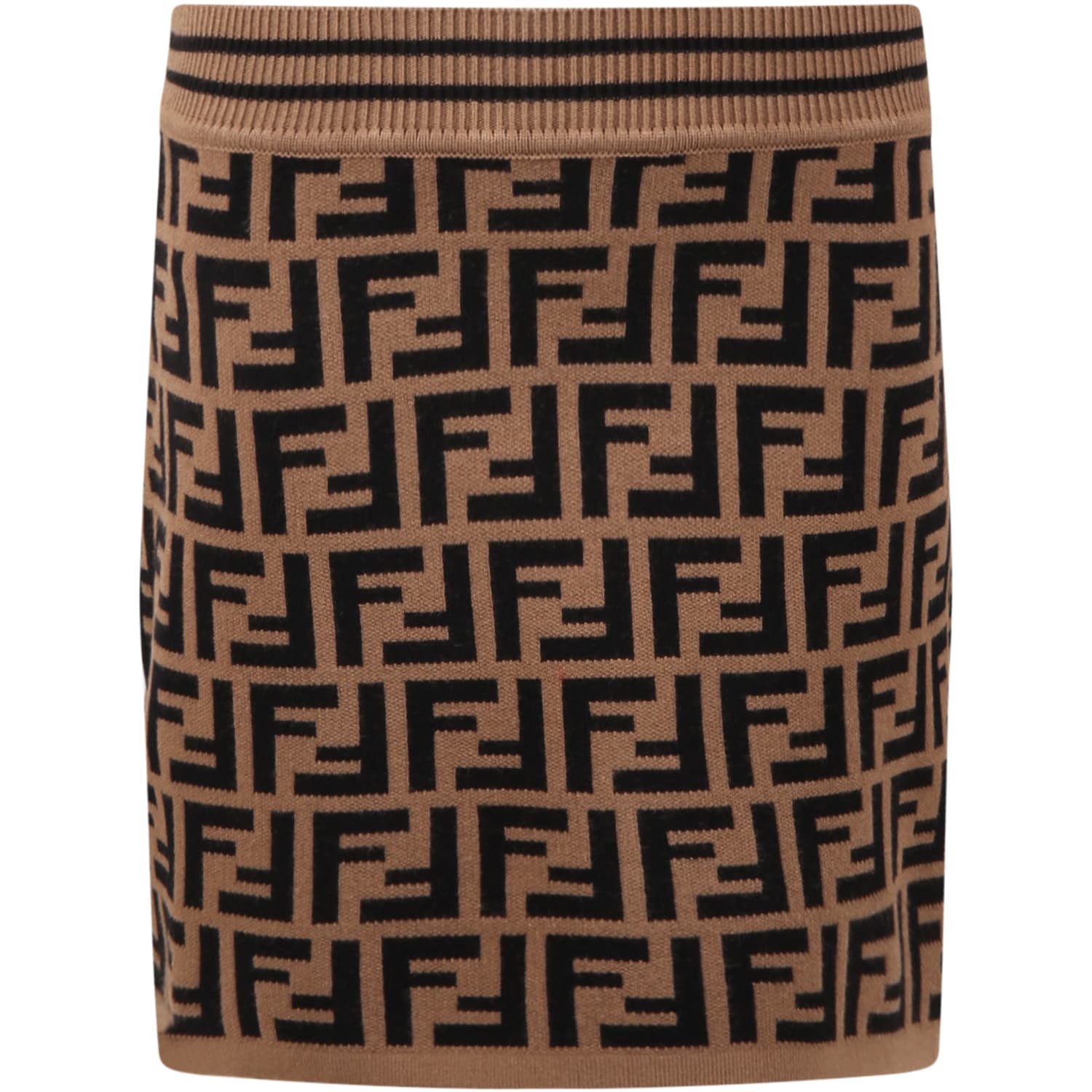 Fendi Beige Skirt For Girl With Black Ff