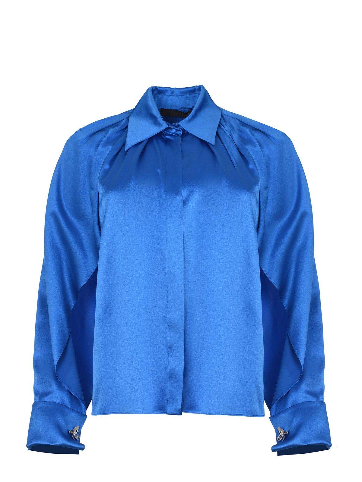 Max Mara Blue Silk Shirt With Draped Sleeves
